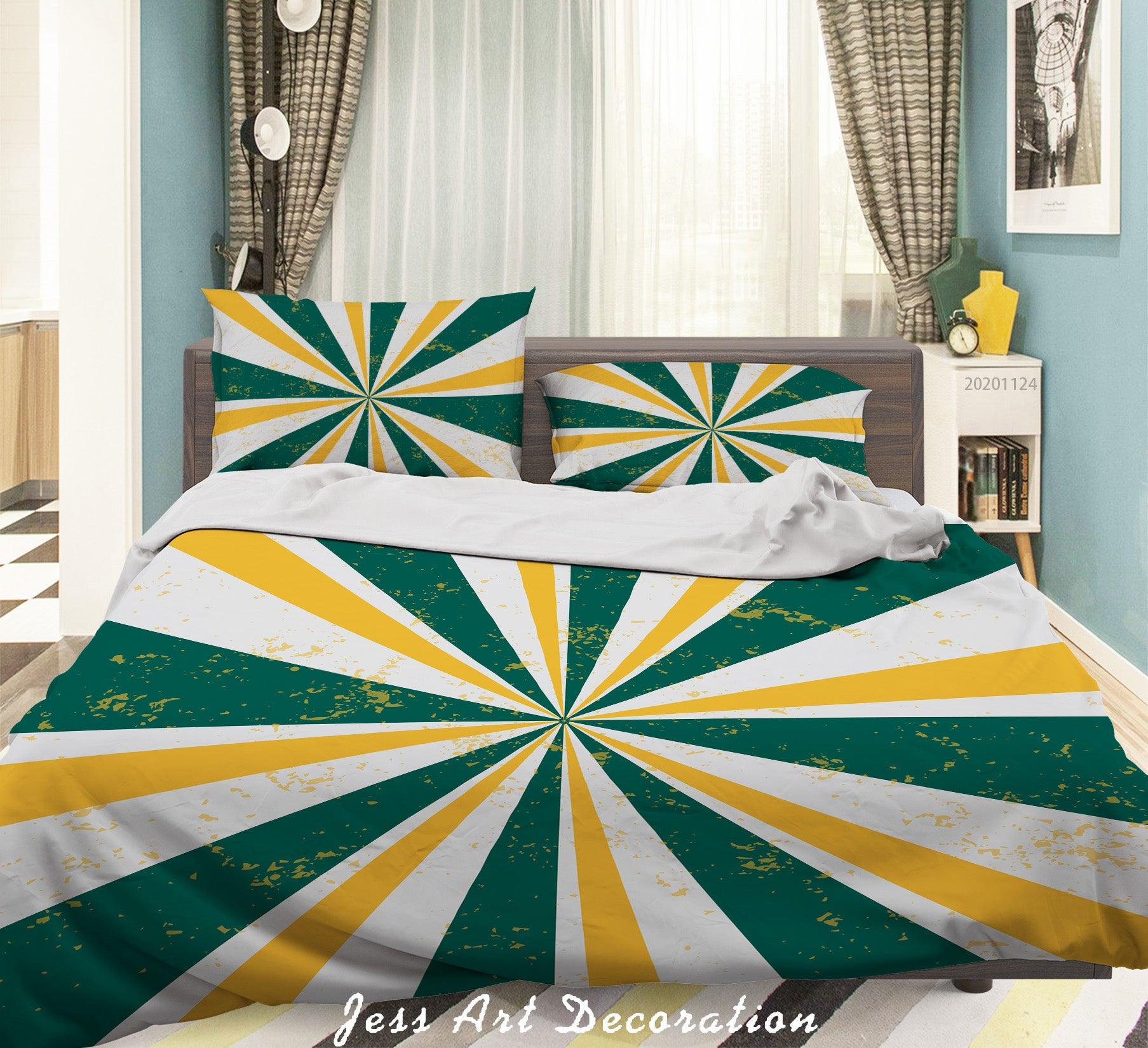 3D Abstract Radial Green Yellow Quilt Cover Set Bedding Set Duvet Cover Pillowcases LXL- Jess Art Decoration