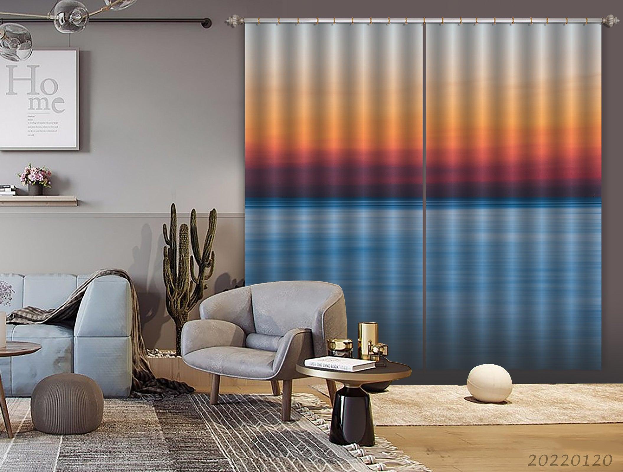 3D Abstract Blue Ocean Red Sky Curtains and Drapes GD 1942- Jess Art Decoration