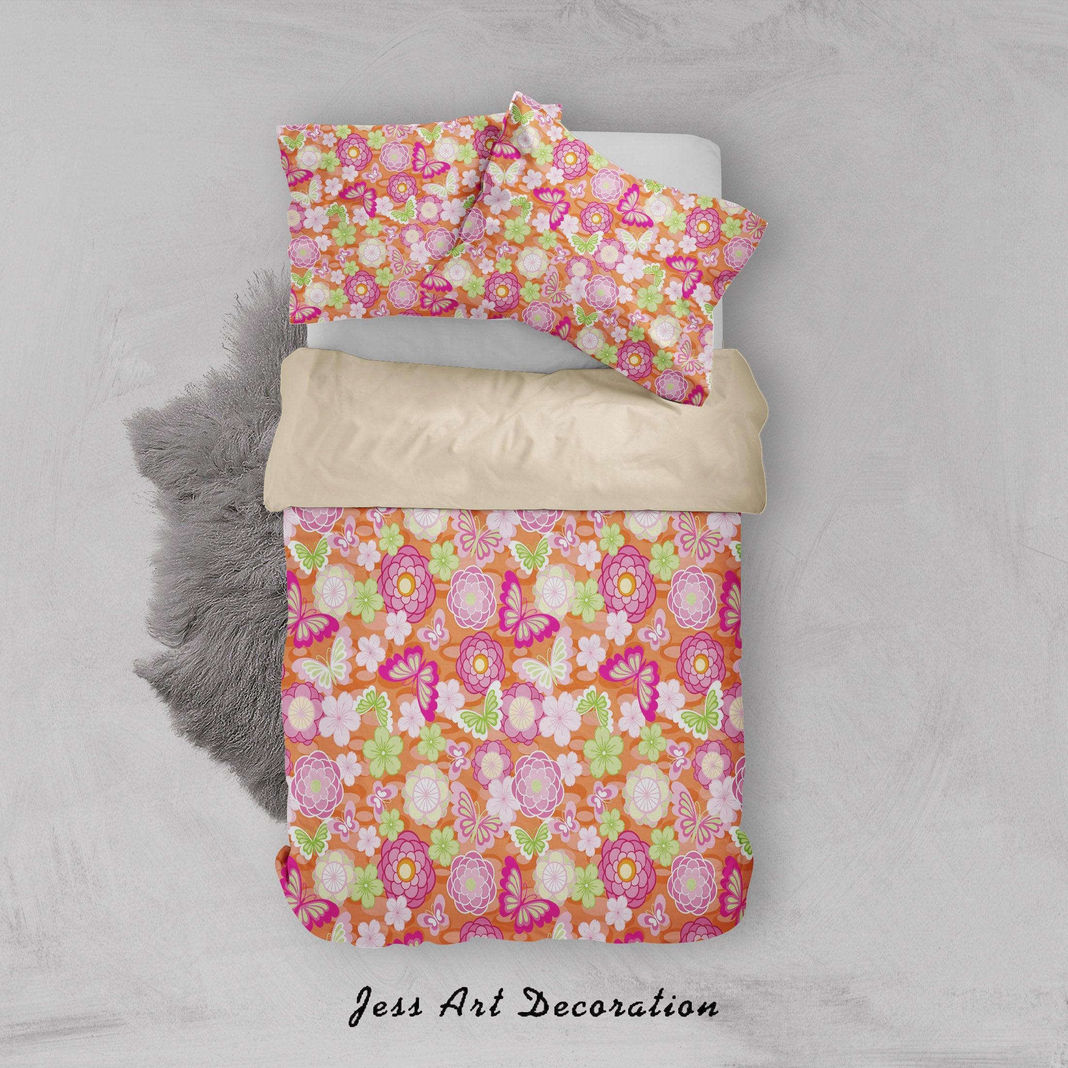3D Orange Green Pink Floral Butterfly Quilt Cover Set Bedding Set Duvet Cover Pillowcases SF74- Jess Art Decoration
