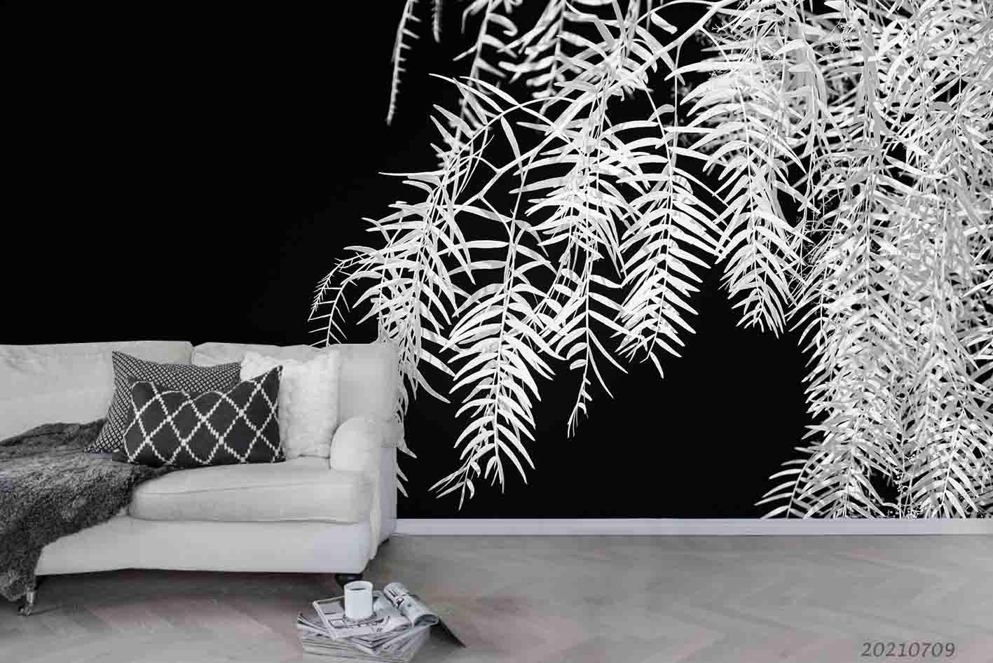 3D White Plant Leaf Wall Mural Wallpaper SWW4147- Jess Art Decoration