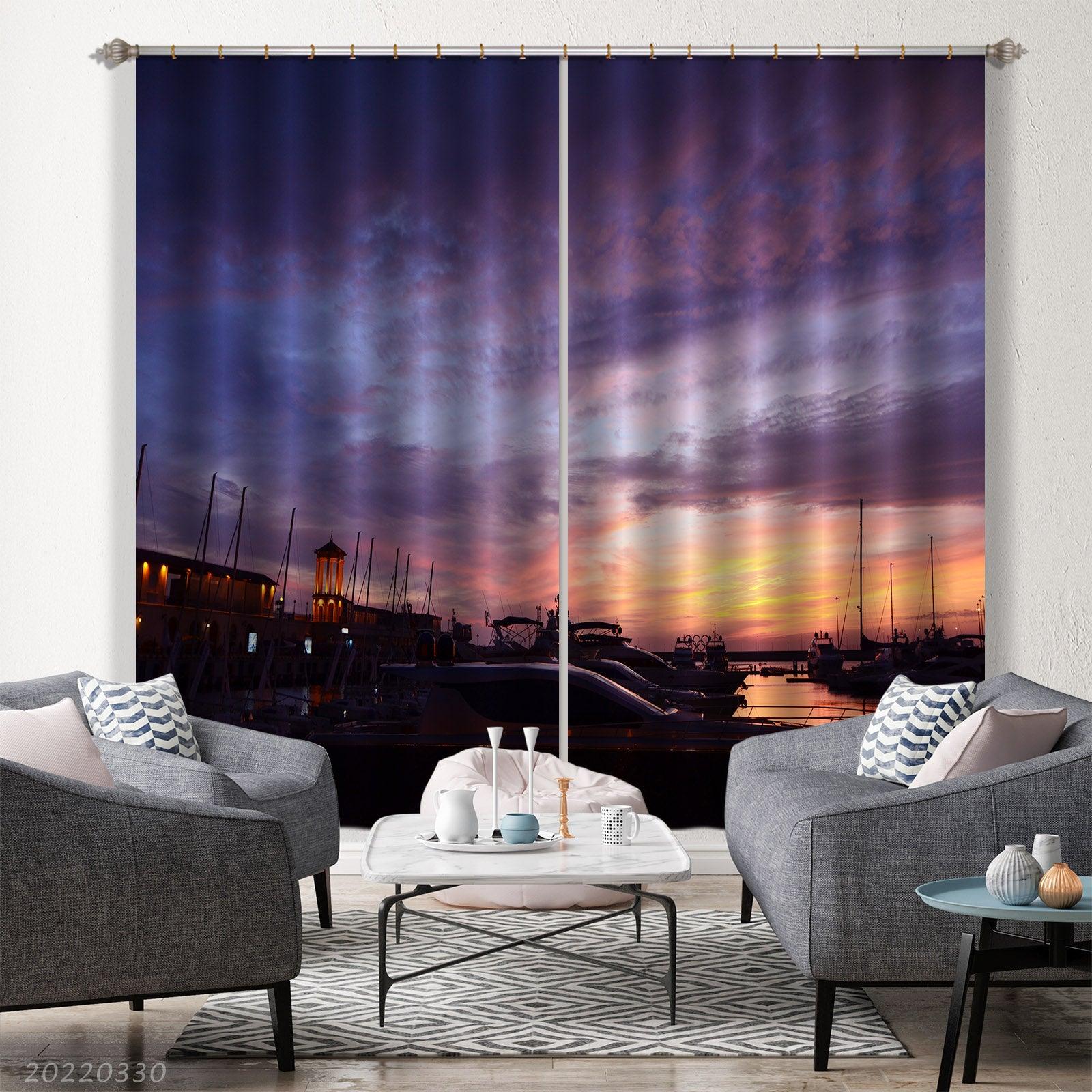 3D Beautiful Sunset Harbor Cloudy Curtains and Drapes GD 3721- Jess Art Decoration
