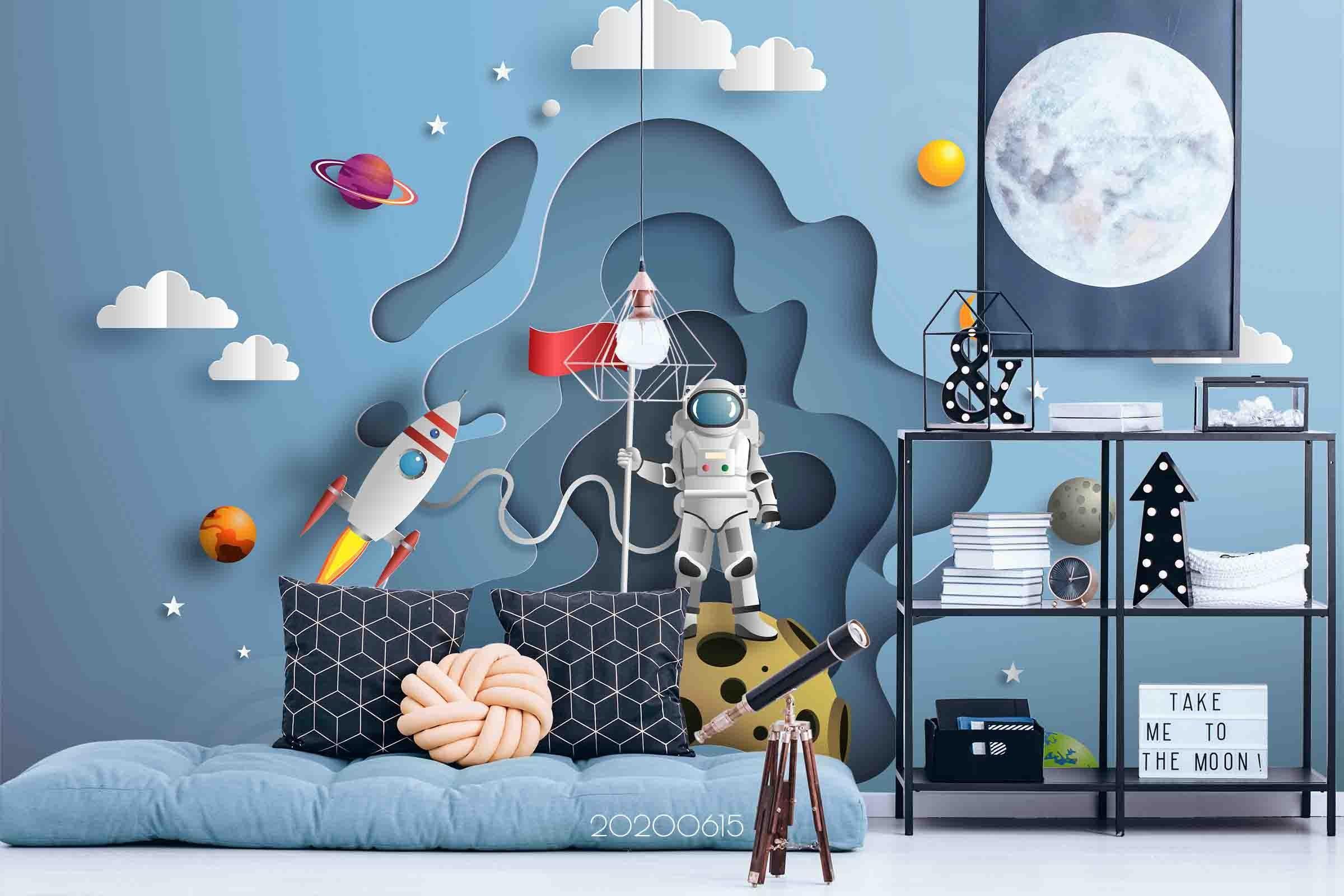 3D Space Astronaut Rocket Star Wall Mural Wallpaper LXL 6- Jess Art Decoration