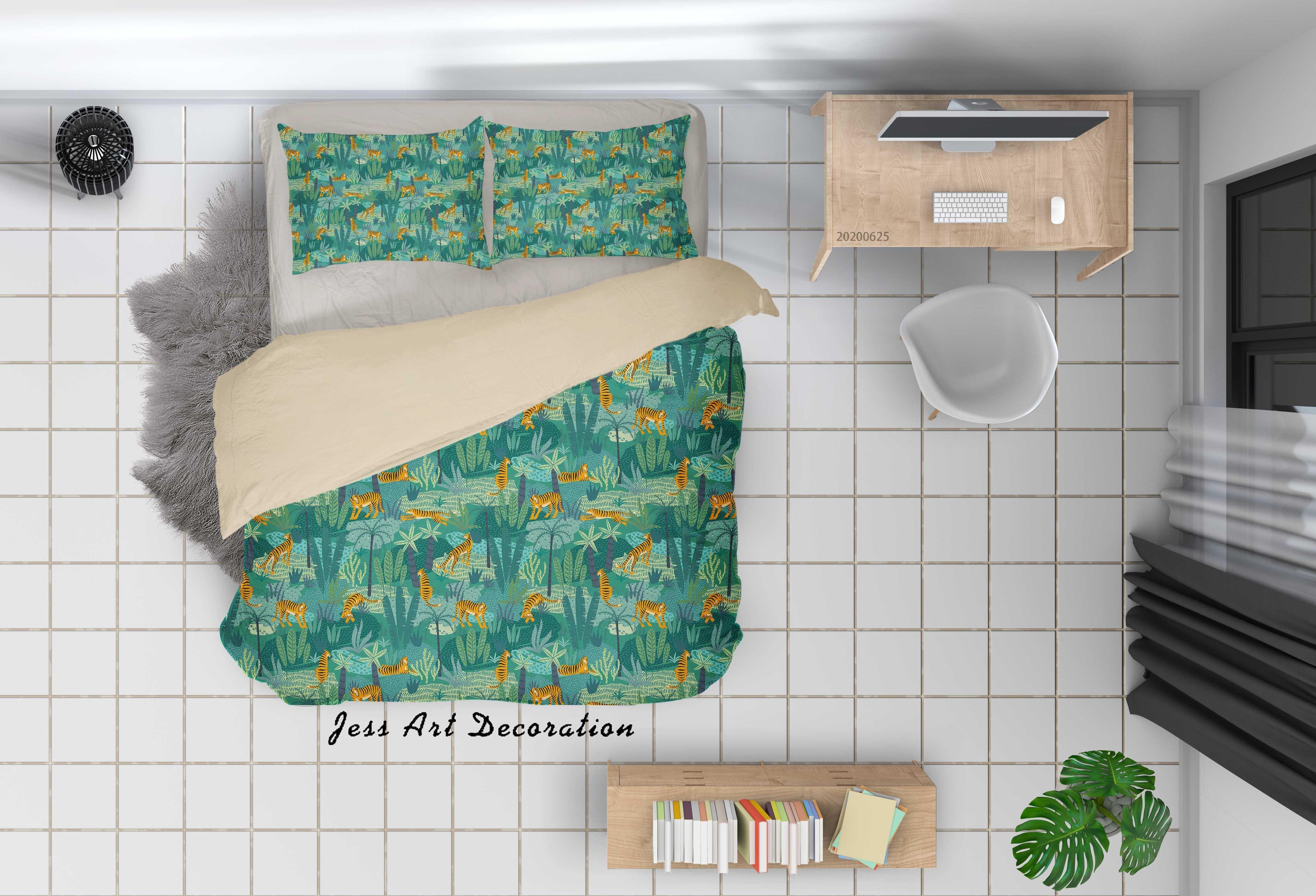 3D Green Tiger Plants Leaves Quilt Cover Set Bedding Set Duvet Cover Pillowcases SF90- Jess Art Decoration