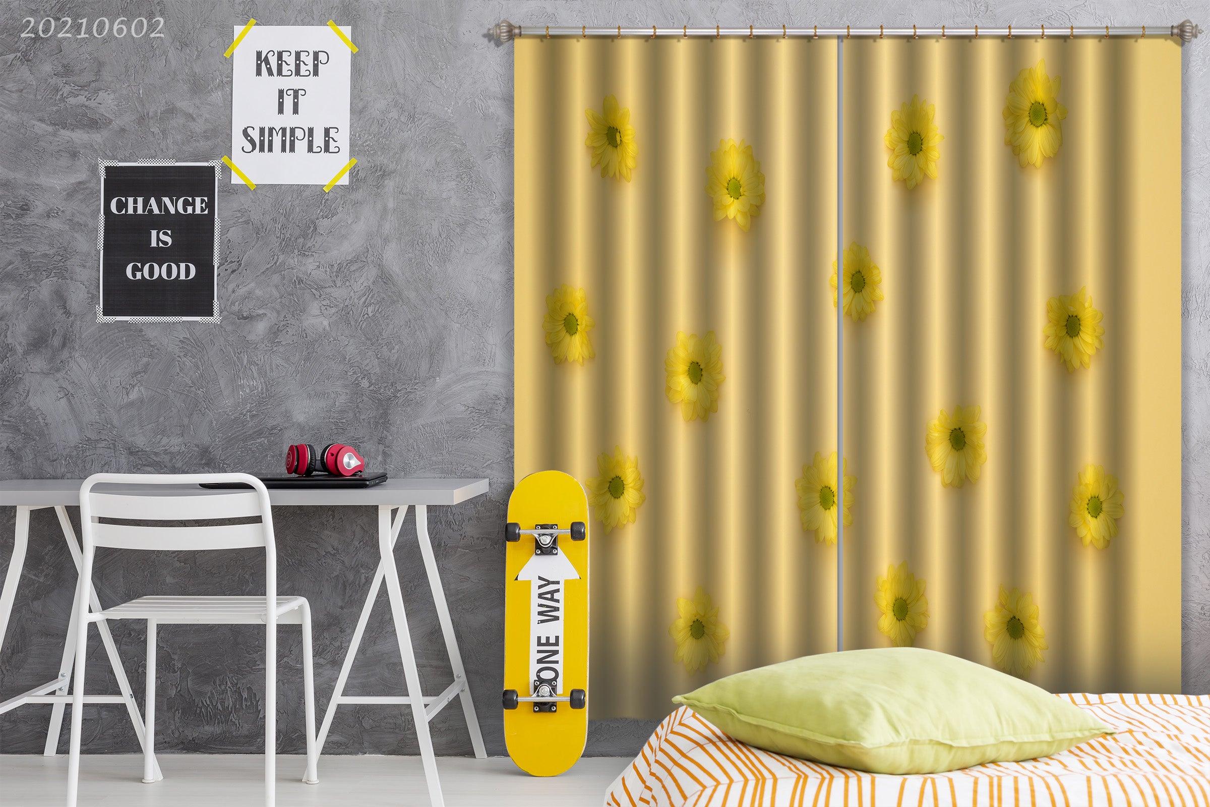 3D Yellow Flower Background Curtains and Drapes GD 589- Jess Art Decoration