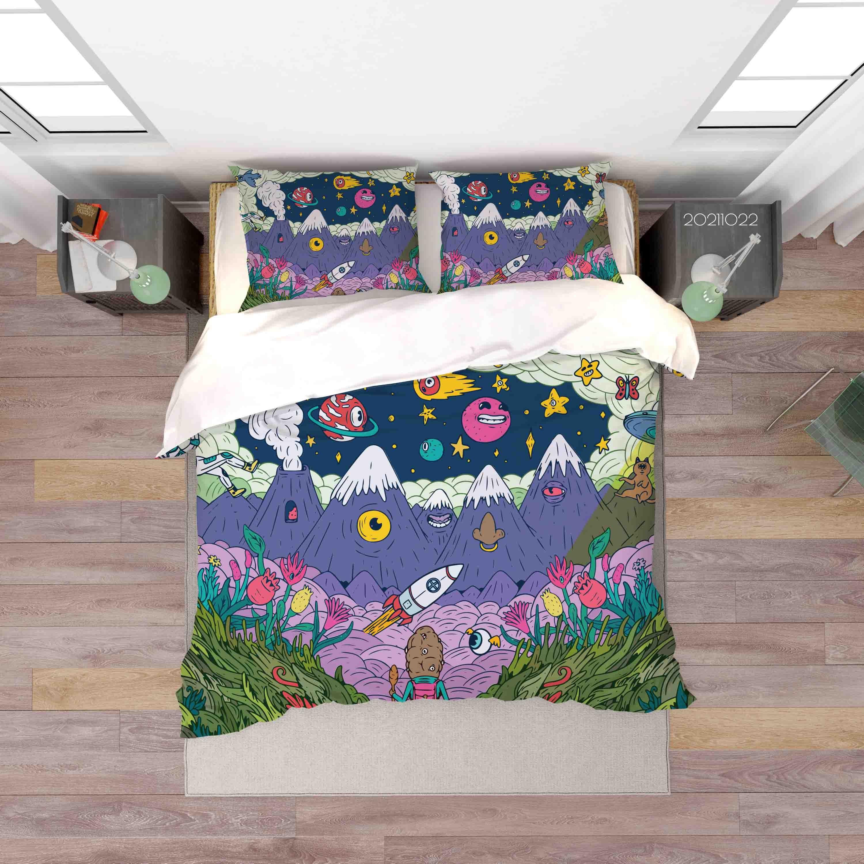 3D Abstract Color Space Rocket Planet Graffiti Quilt Cover Set Bedding Set Duvet Cover Pillowcases 15- Jess Art Decoration