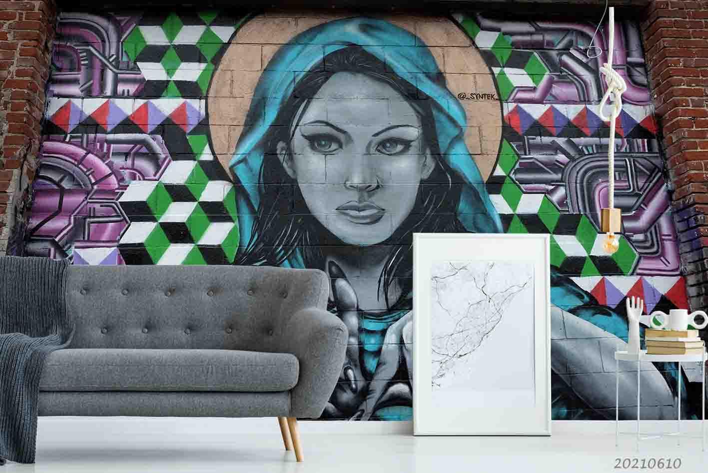 3D Graffiti  Hand-painted  Girl Sign Wall Mural Wallpaper SWW1777- Jess Art Decoration