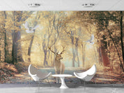 3D Natural Scenery Golden Leaf Forest Elk Pigeon Road Wall Mural Wallpaper GD 1765- Jess Art Decoration