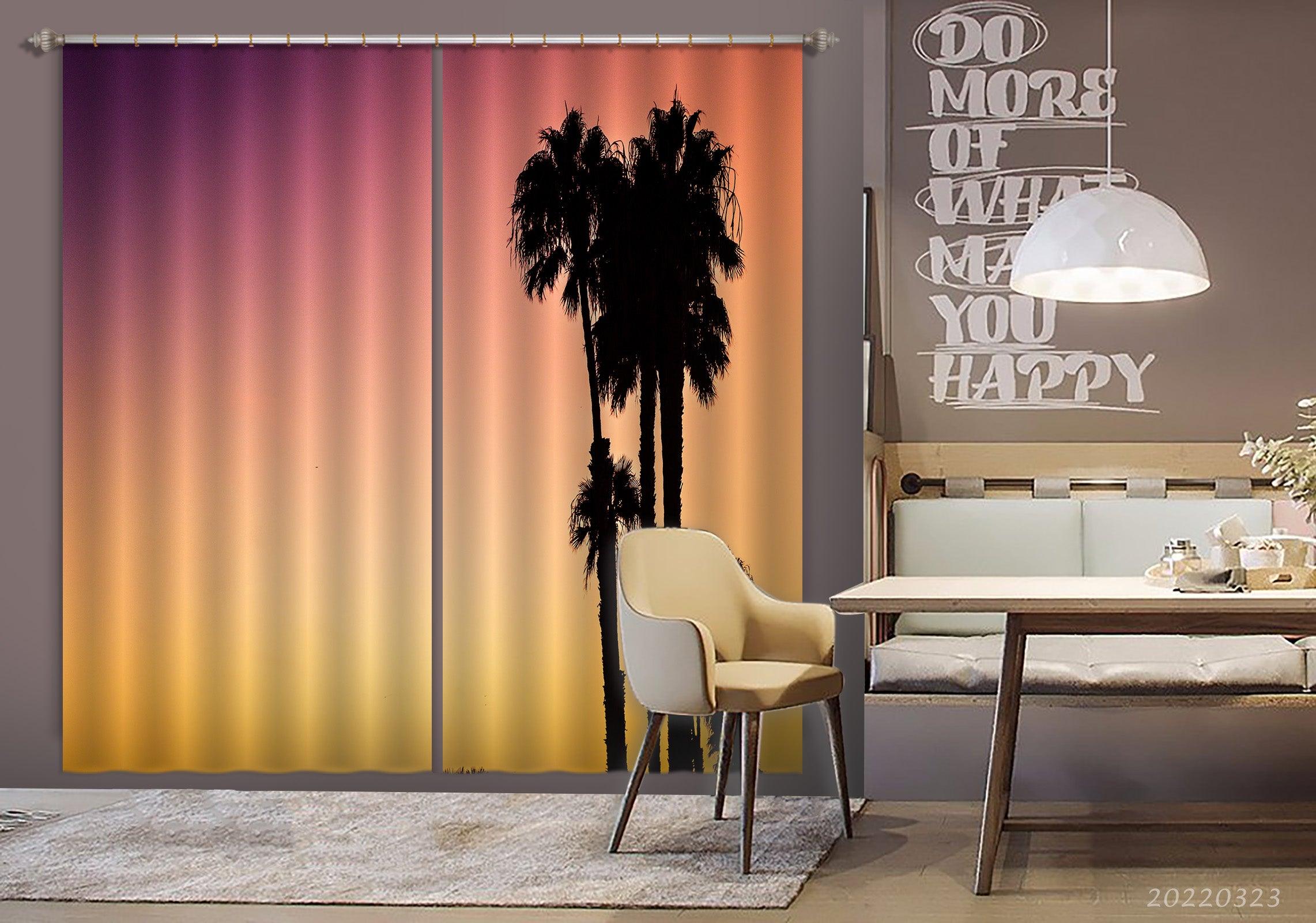 3D Abstract Coconut Tree Orange Sky Curtains and Drapes GD 2593- Jess Art Decoration