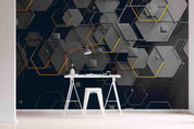 3D Black Geometric Hexagon Wall Mural Wallpaper  SWW  205- Jess Art Decoration