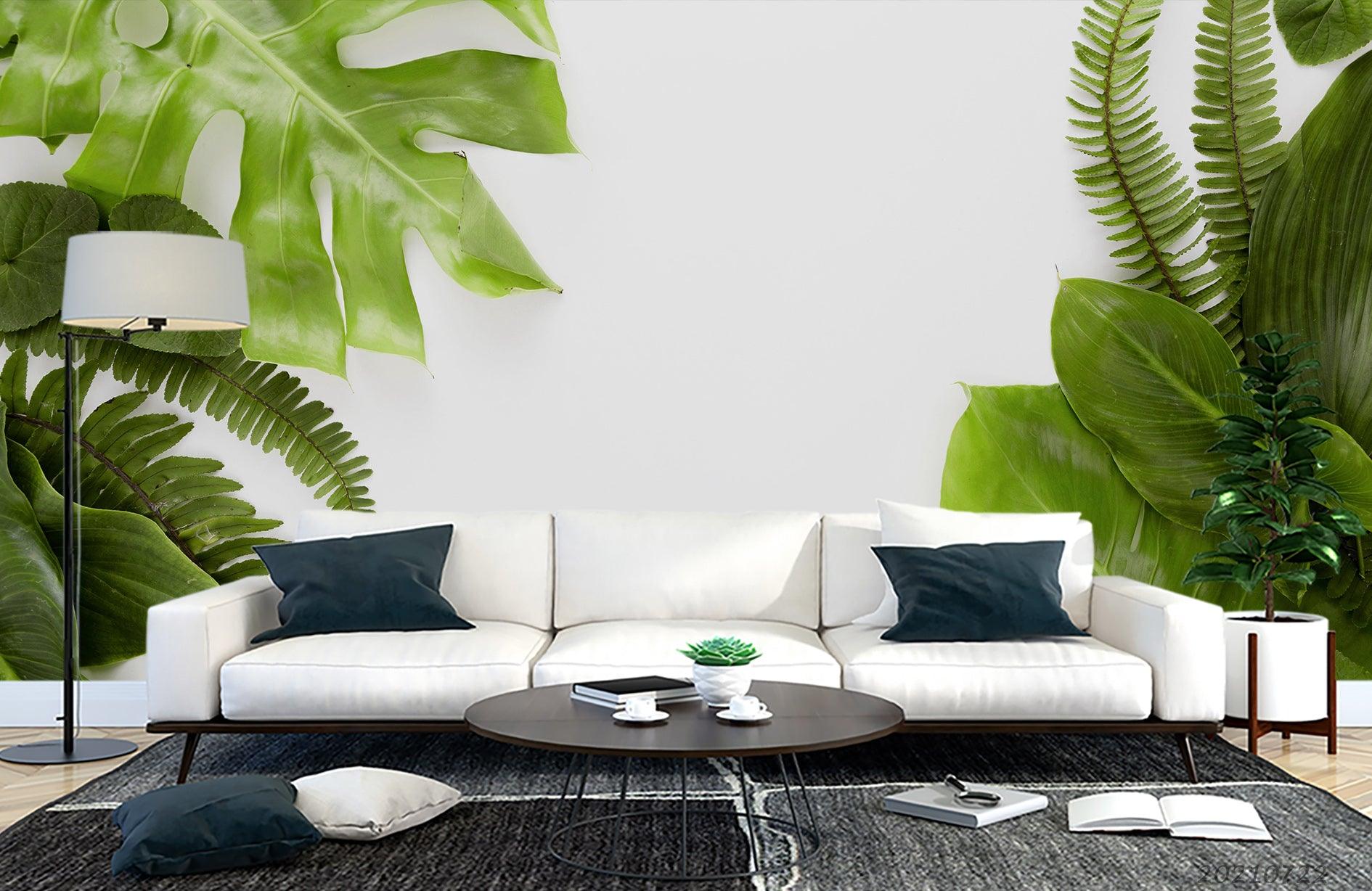 3D Tropical Green Leaf Wall Mural Wallpaper LQH 261- Jess Art Decoration