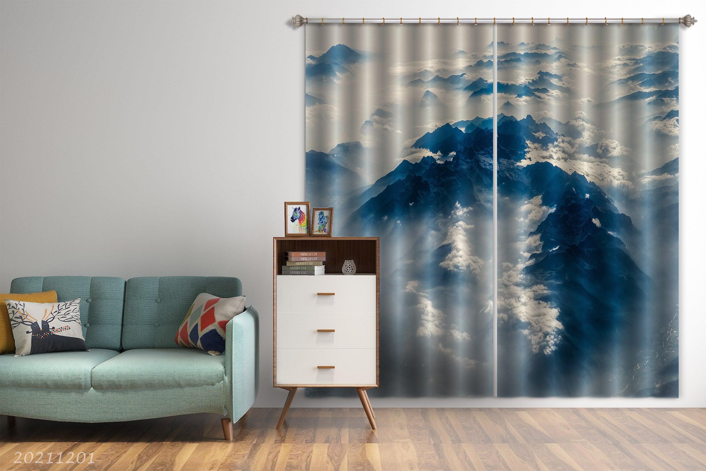 3D Abstract Art Blue Geometry Curtains and Drapes LLL 1- Jess Art Decoration