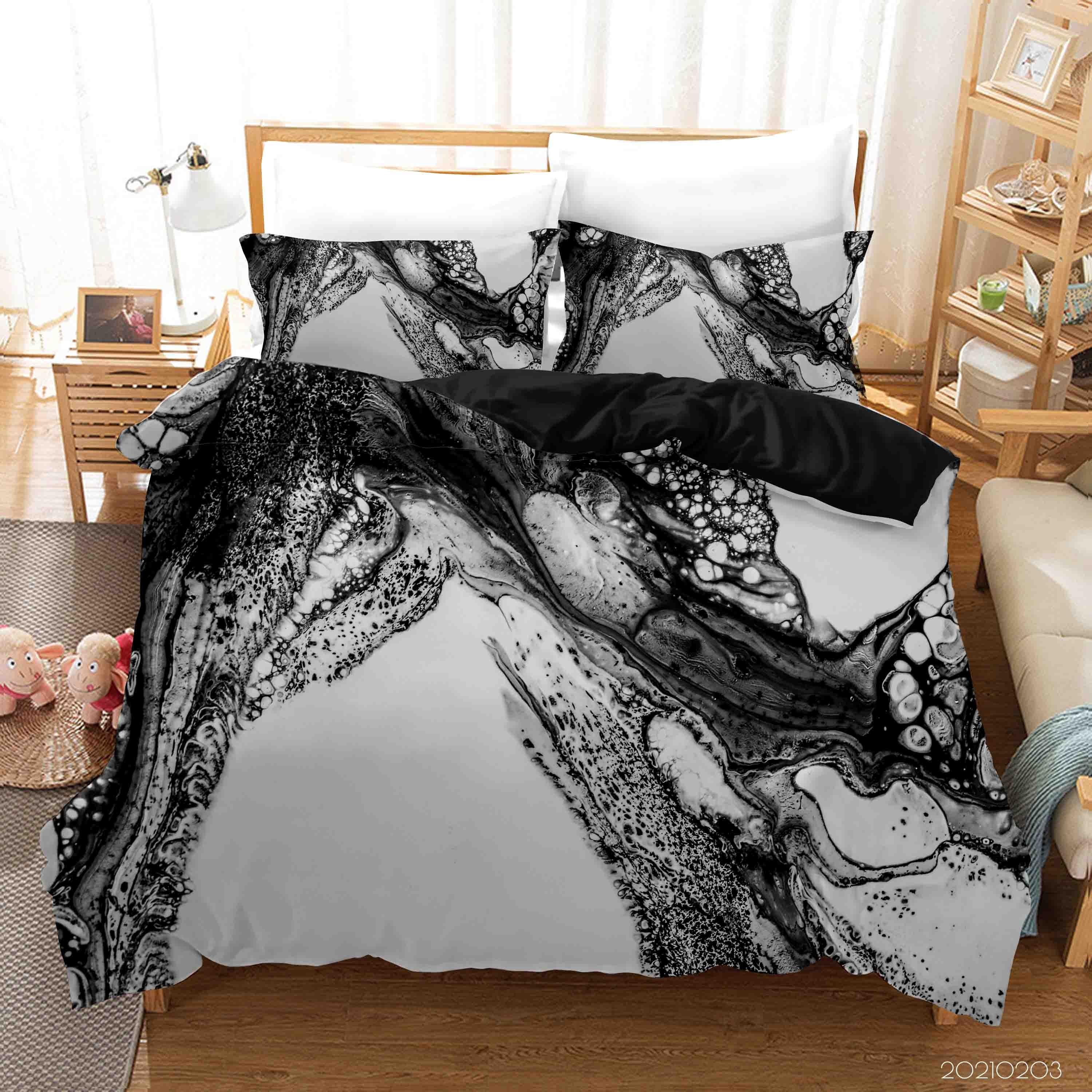 3D Abstract Black Marble Texture Quilt Cover Set Bedding Set Duvet Cover Pillowcases 1- Jess Art Decoration
