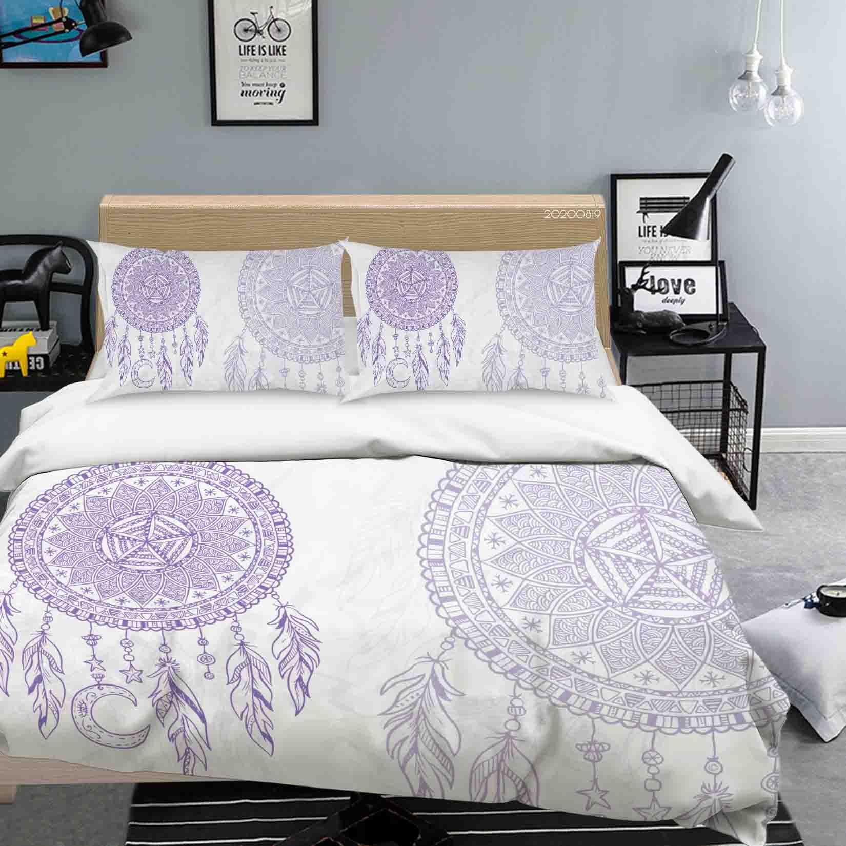 3D Purple Feather Dreamcatcher Quilt Cover Set Bedding Set Duvet Cover Pillowcases LXL- Jess Art Decoration