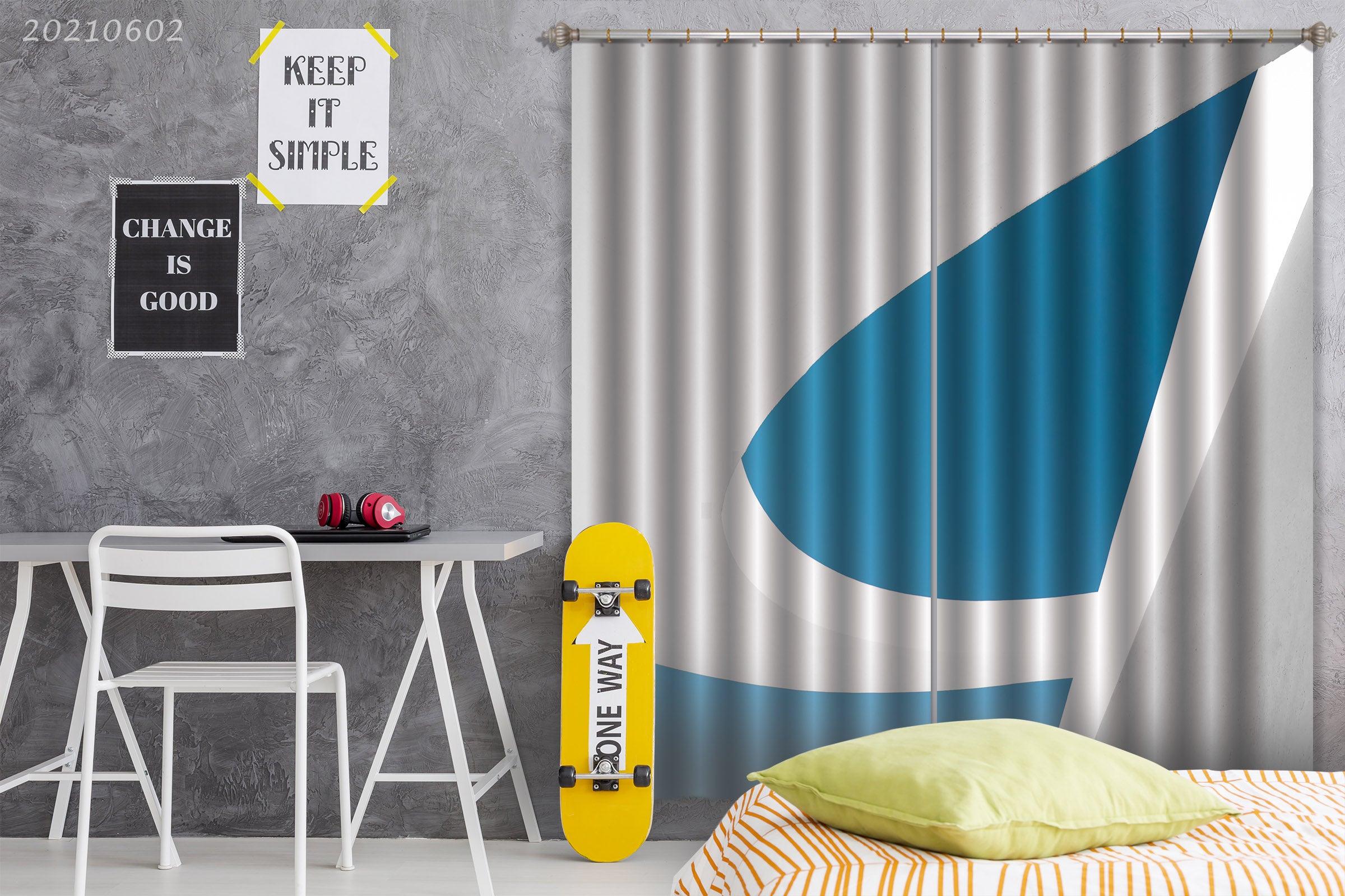 3D Abstract Geometric Blue White Pattern Curtains and Drapes GD 598- Jess Art Decoration
