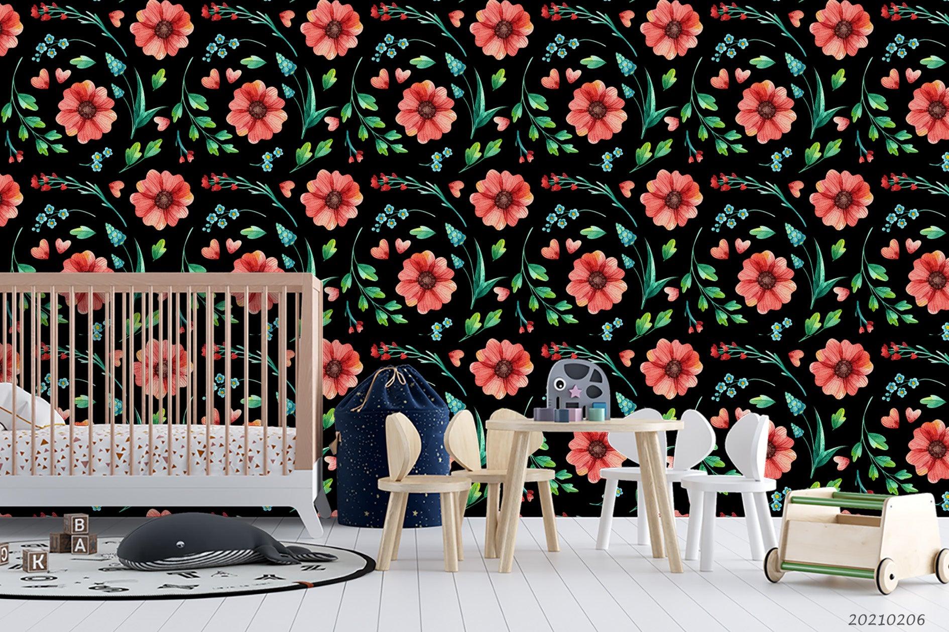 3D Hand Drawn Red Floral Wall Mural Wallpaper LQH 284- Jess Art Decoration
