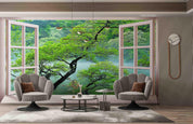 3D Window Forest Lakes Tree Wall Mural Wallpaper SWW5117- Jess Art Decoration