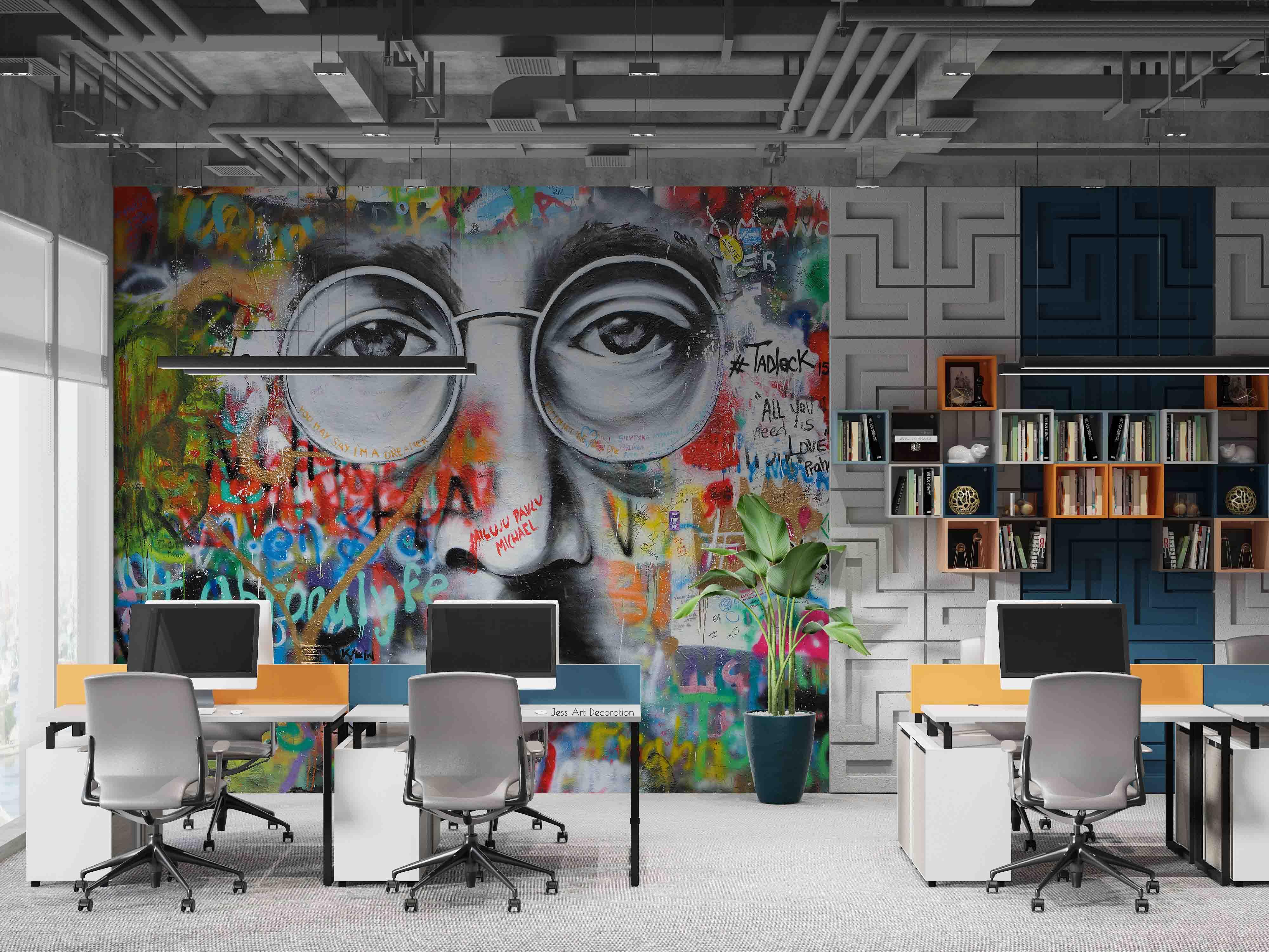 3D Graffiti Male Face Glasses Letter Heart Wall Mural Wallpaper GD 2832- Jess Art Decoration