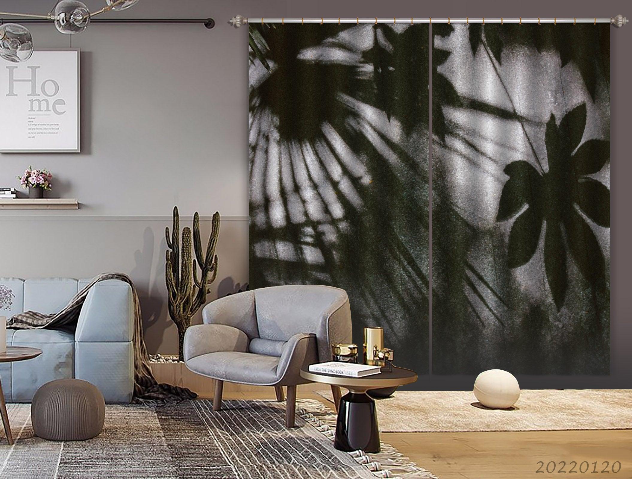 3D Black Leaf Shadow Pattern Curtains and Drapes GD 1923- Jess Art Decoration