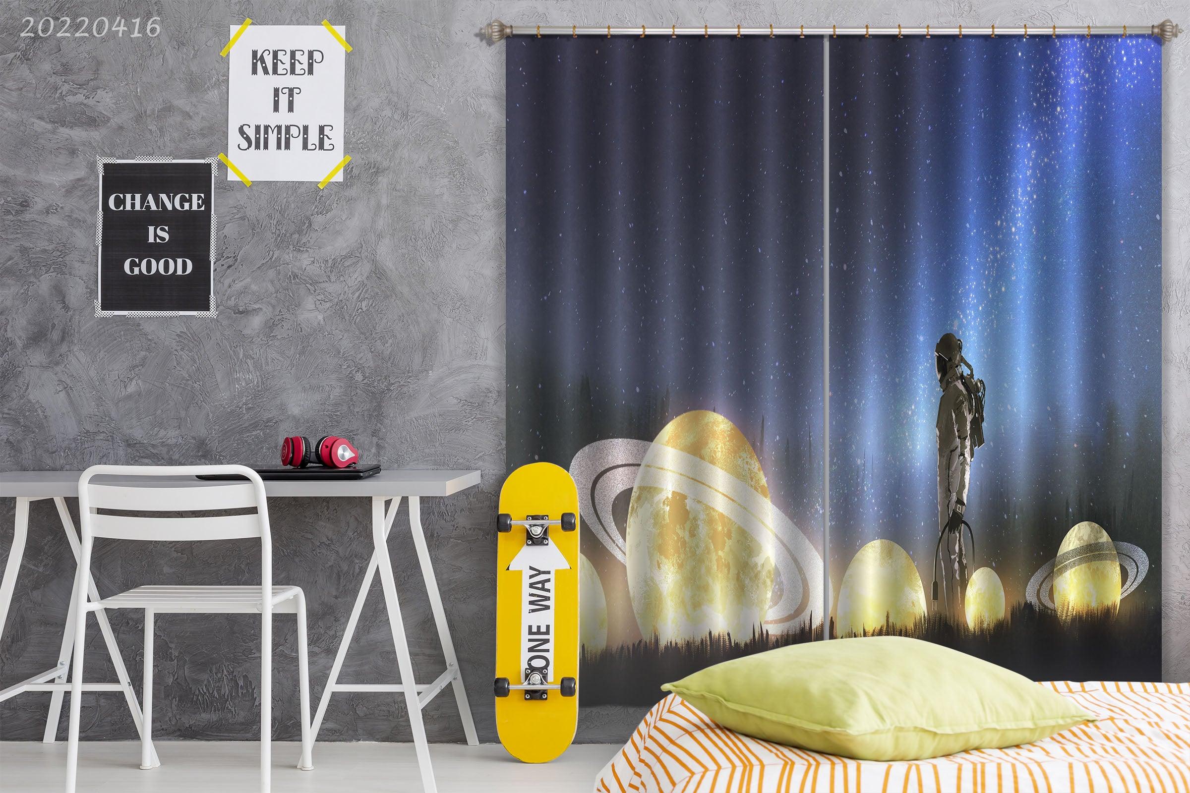 3D Abstract Astronaut Planet Star Grass Painting Curtains and Drapes GD 4707- Jess Art Decoration