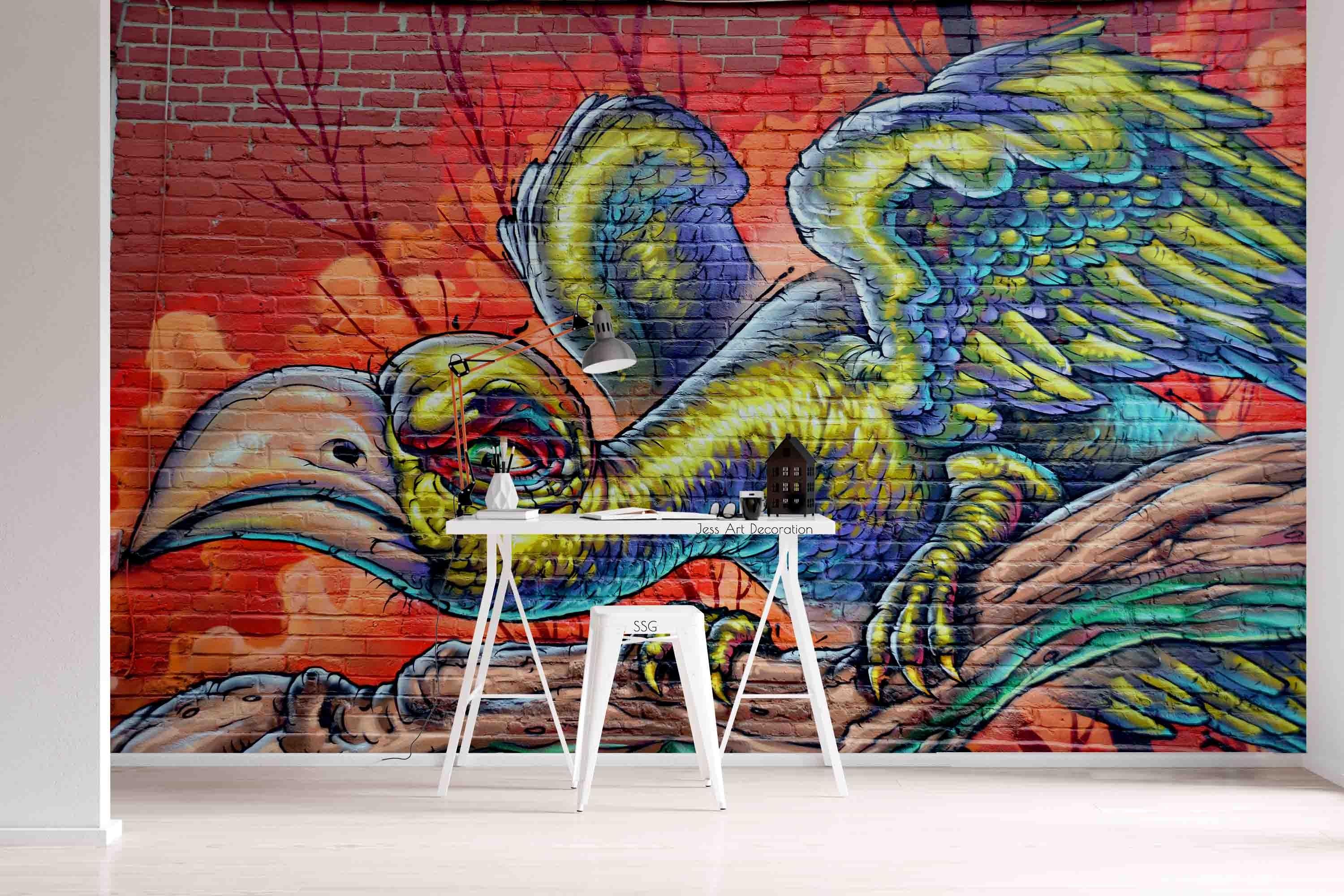 3D Brick Bird Graffiti Wall Mural Wallpaper sww 58- Jess Art Decoration