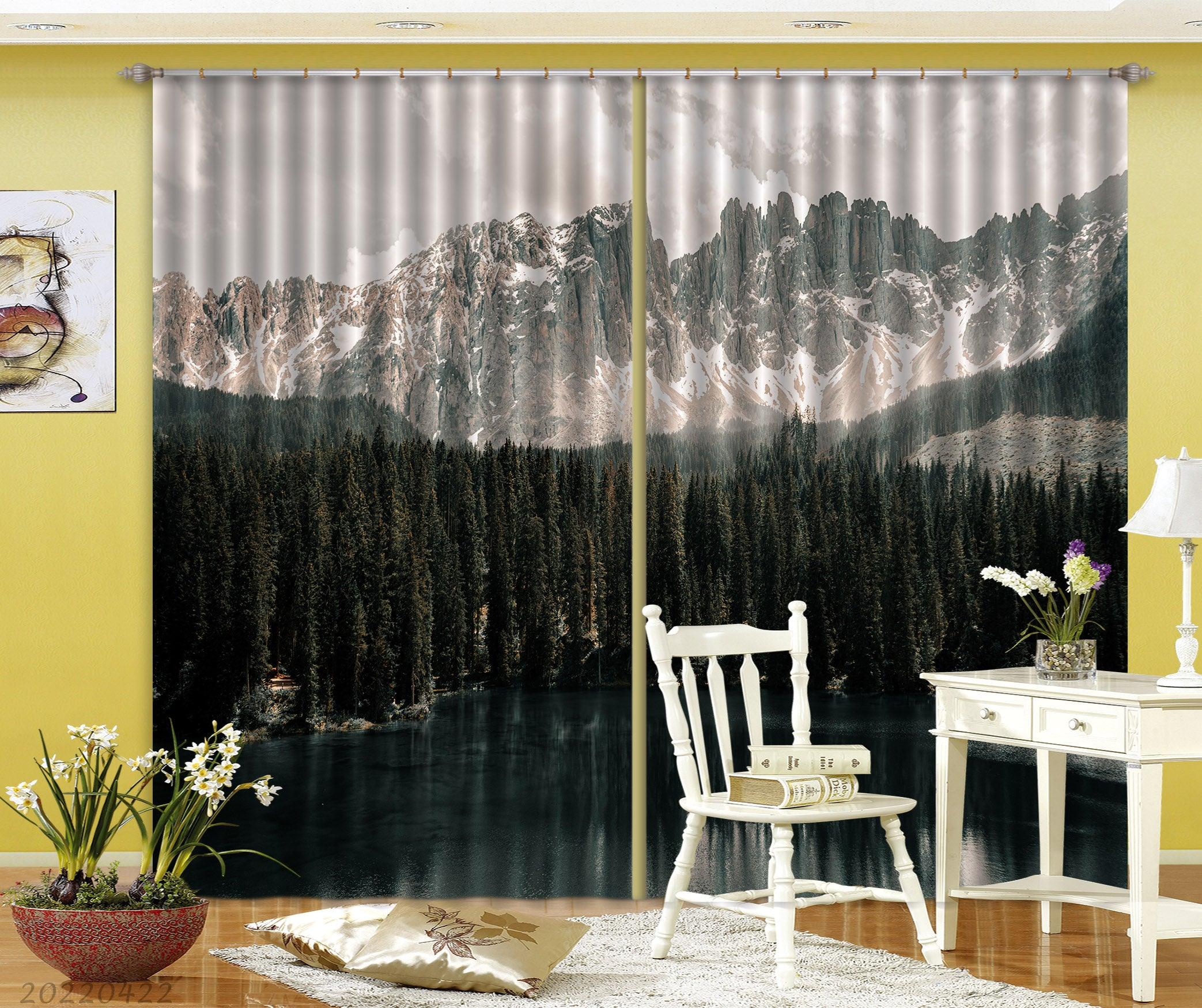 3D Landscape Peak Forest Tree Lake Curtains and Drapes GD 4259- Jess Art Decoration