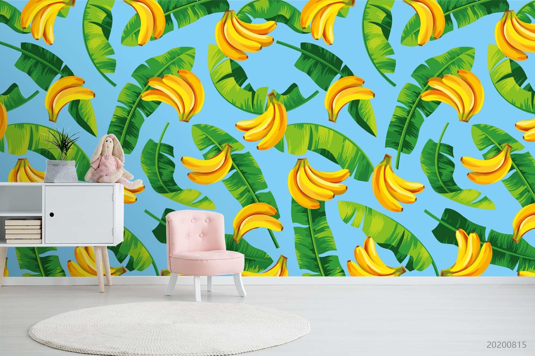 3D Hand Sketching Banana Fruity Plant Blue Wall Mural Wallpaper LXL 1044- Jess Art Decoration