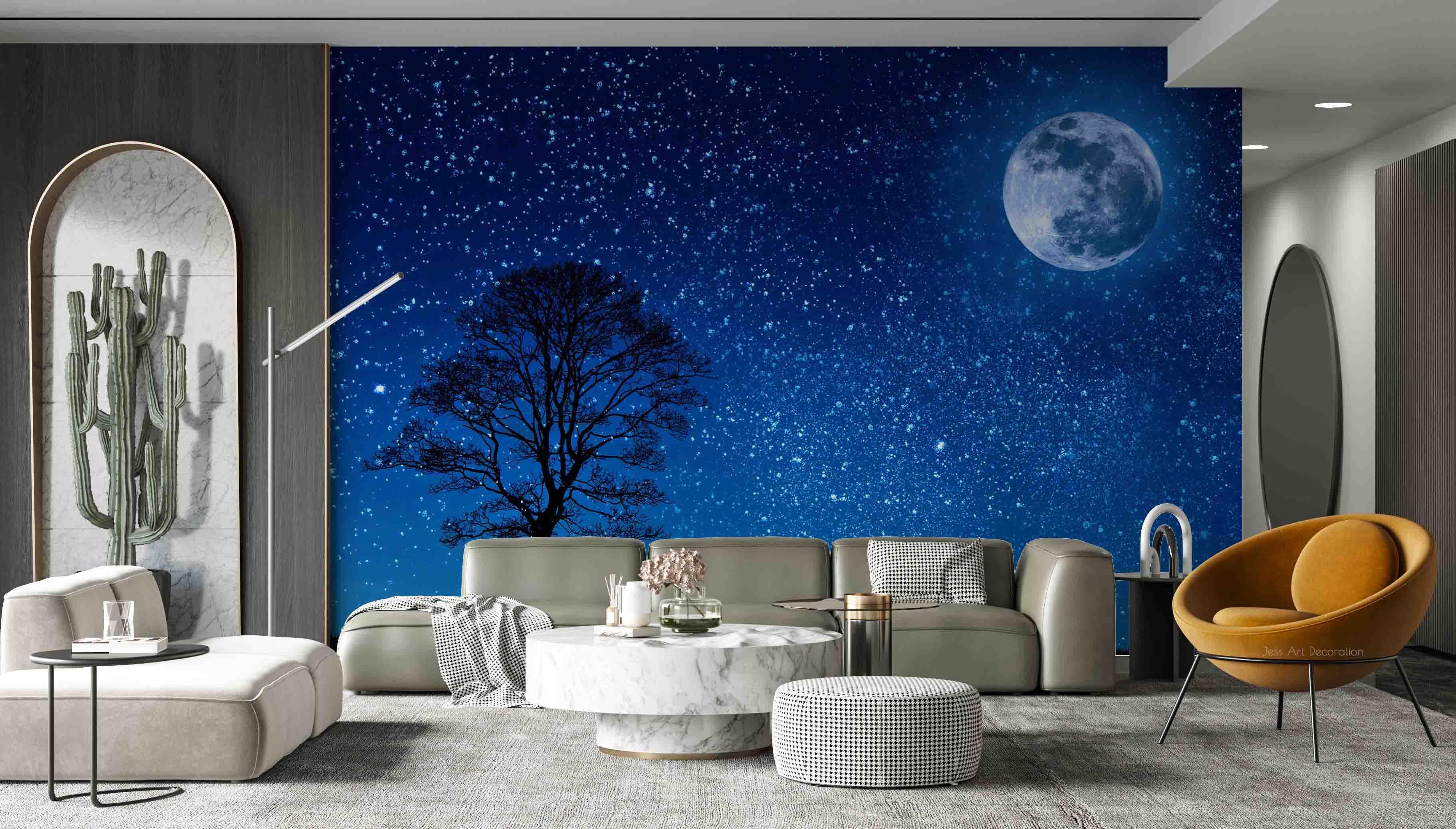 3D Animal Wolf Starry Sky Moon Blue Landscape Wall Mural Wallpaper LLL 1768- Jess Art Decoration