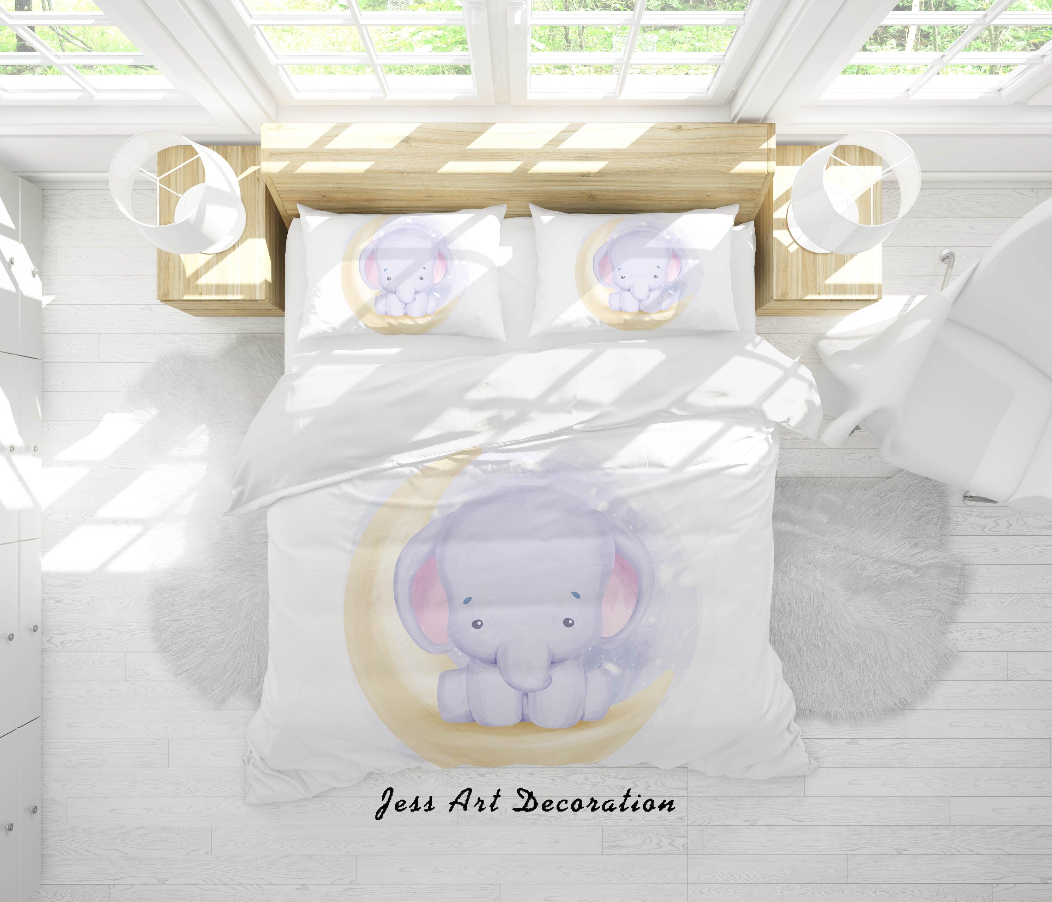 3D White Moon Elephant Quilt Cover Set Bedding Set Duvet Cover Pillowcases SF134- Jess Art Decoration