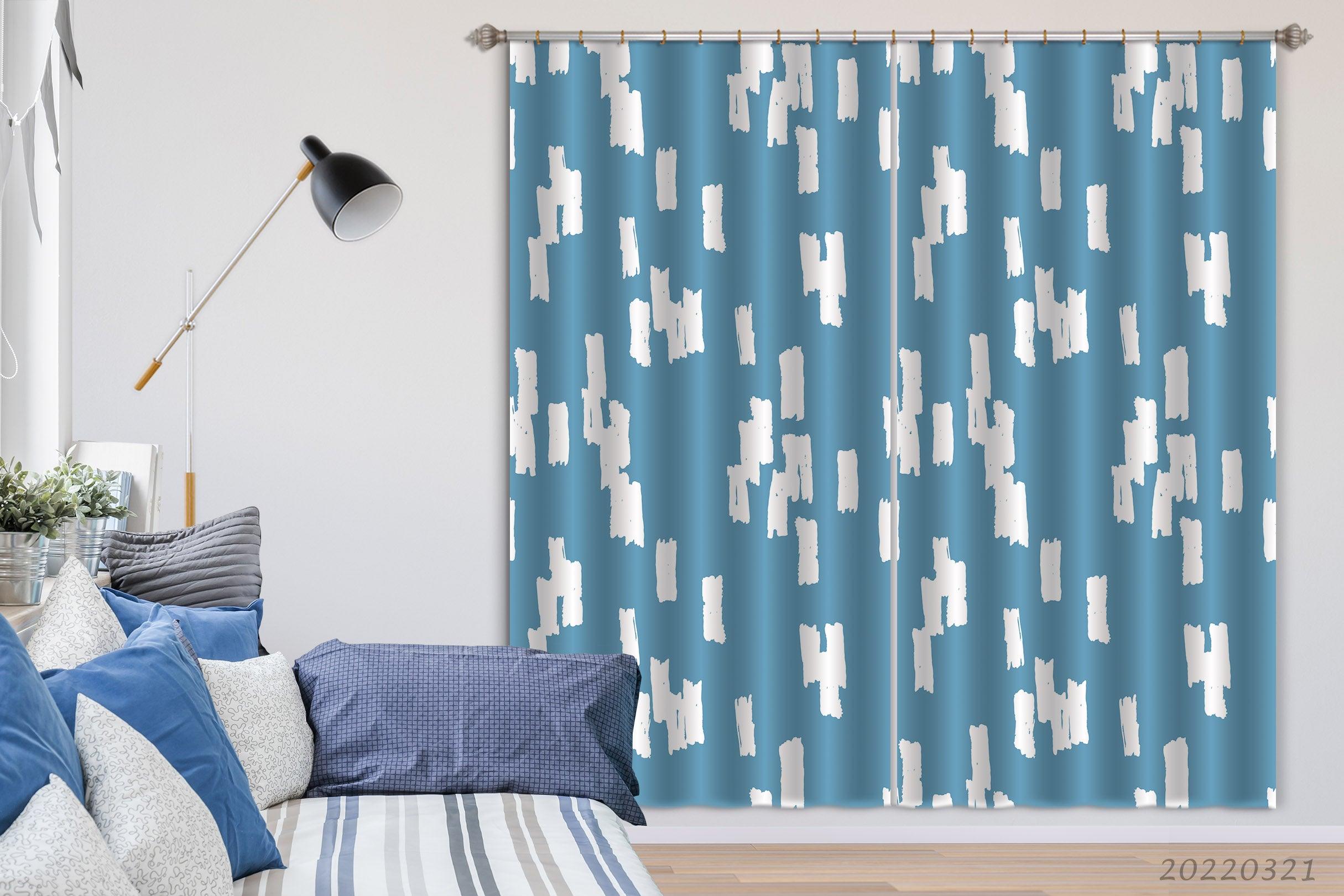 3D White Texture Blue Background Curtains and Drapes GD 3147- Jess Art Decoration