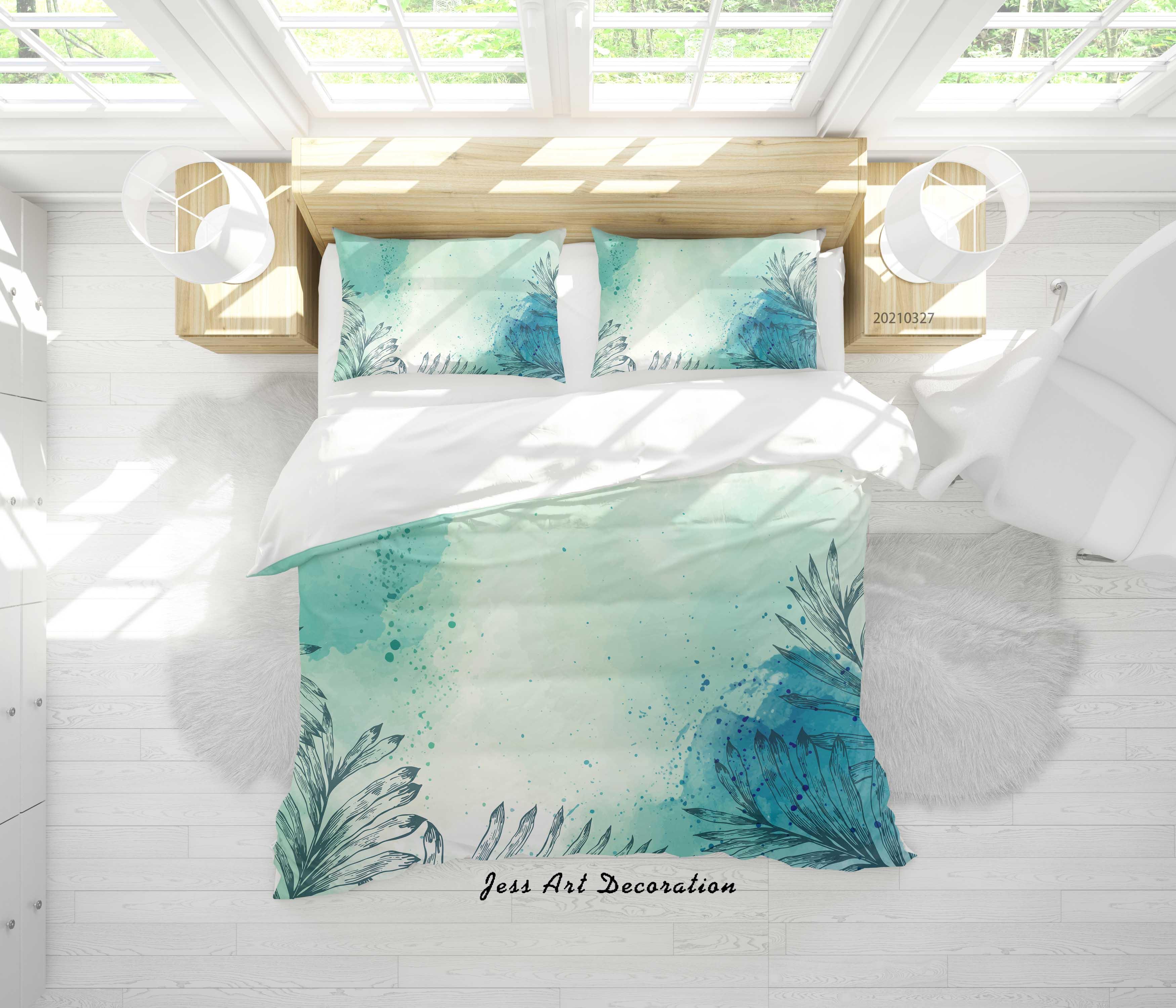 3D Watercolor Green Leaf Quilt Cover Set Bedding Set Duvet Cover Pillowcases 40- Jess Art Decoration