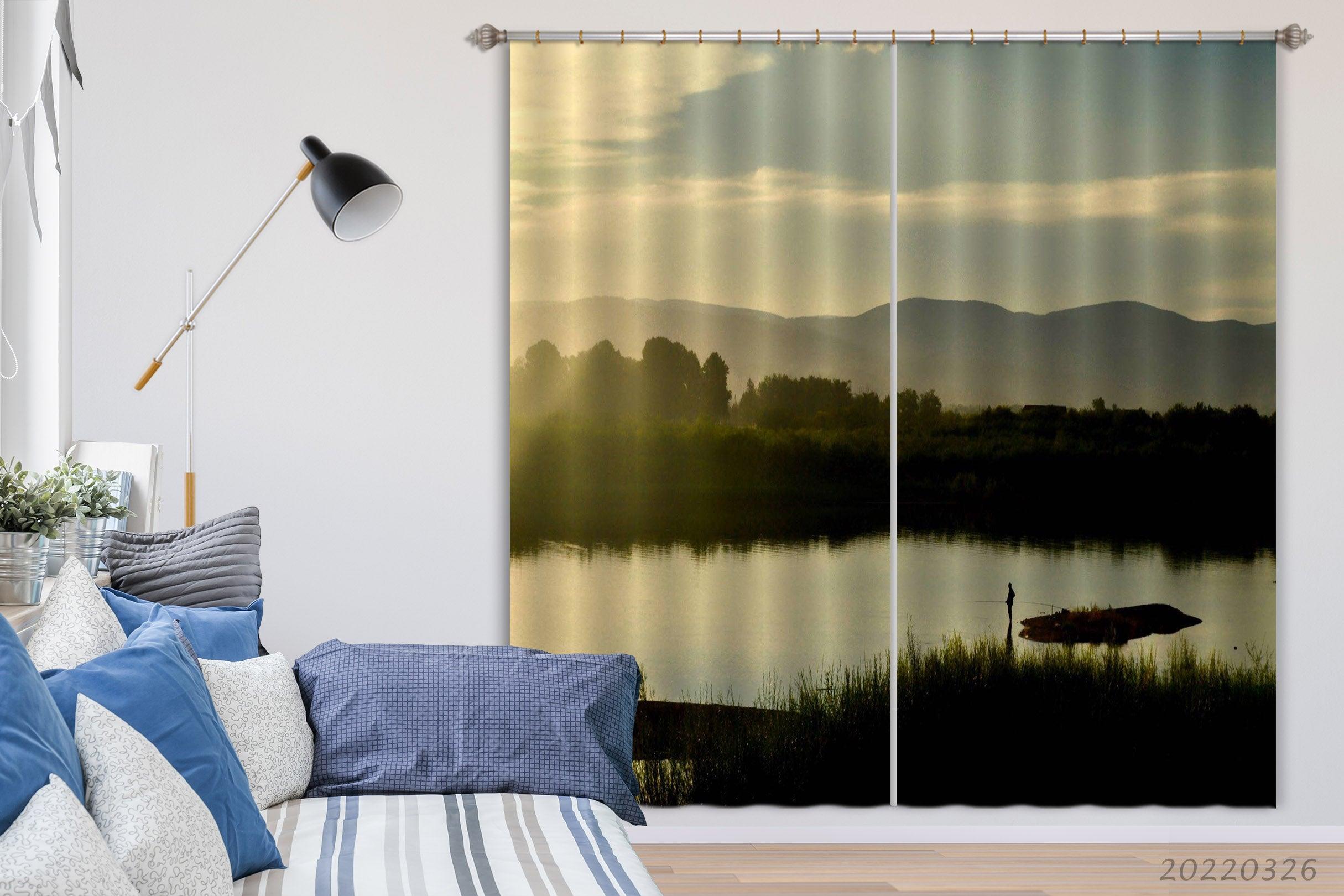 3D Landscape River Woods Dusk Curtains and Drapes GD 2975- Jess Art Decoration