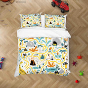 3D Cartoon Hand Drawn Colorful Dinosaur Plant Illustration Animal Quilt Cover Set Bedding Set Duvet Cover Pillowcases LXL- Jess Art Decoration