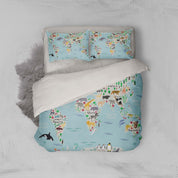3D Animals World Map Quilt Cover Set Bedding Set Pillowcases 12- Jess Art Decoration