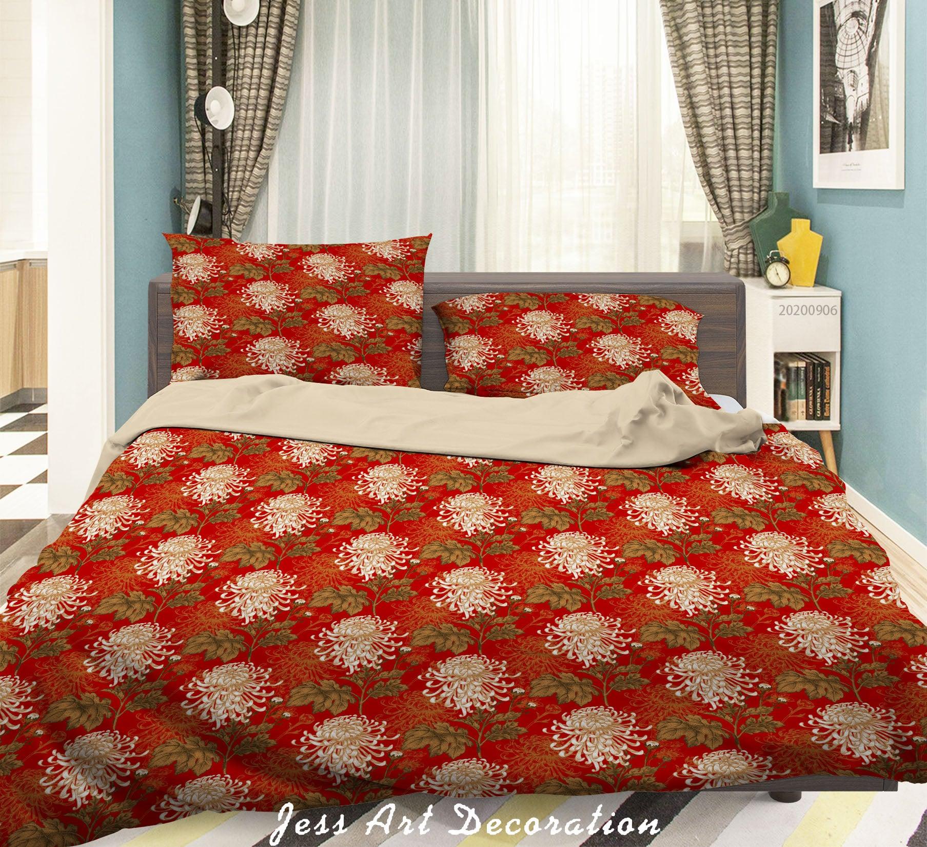 3D Vintage Red Leaves Pattern Quilt Cover Set Bedding Set Duvet Cover Pillowcases WJ 3611- Jess Art Decoration