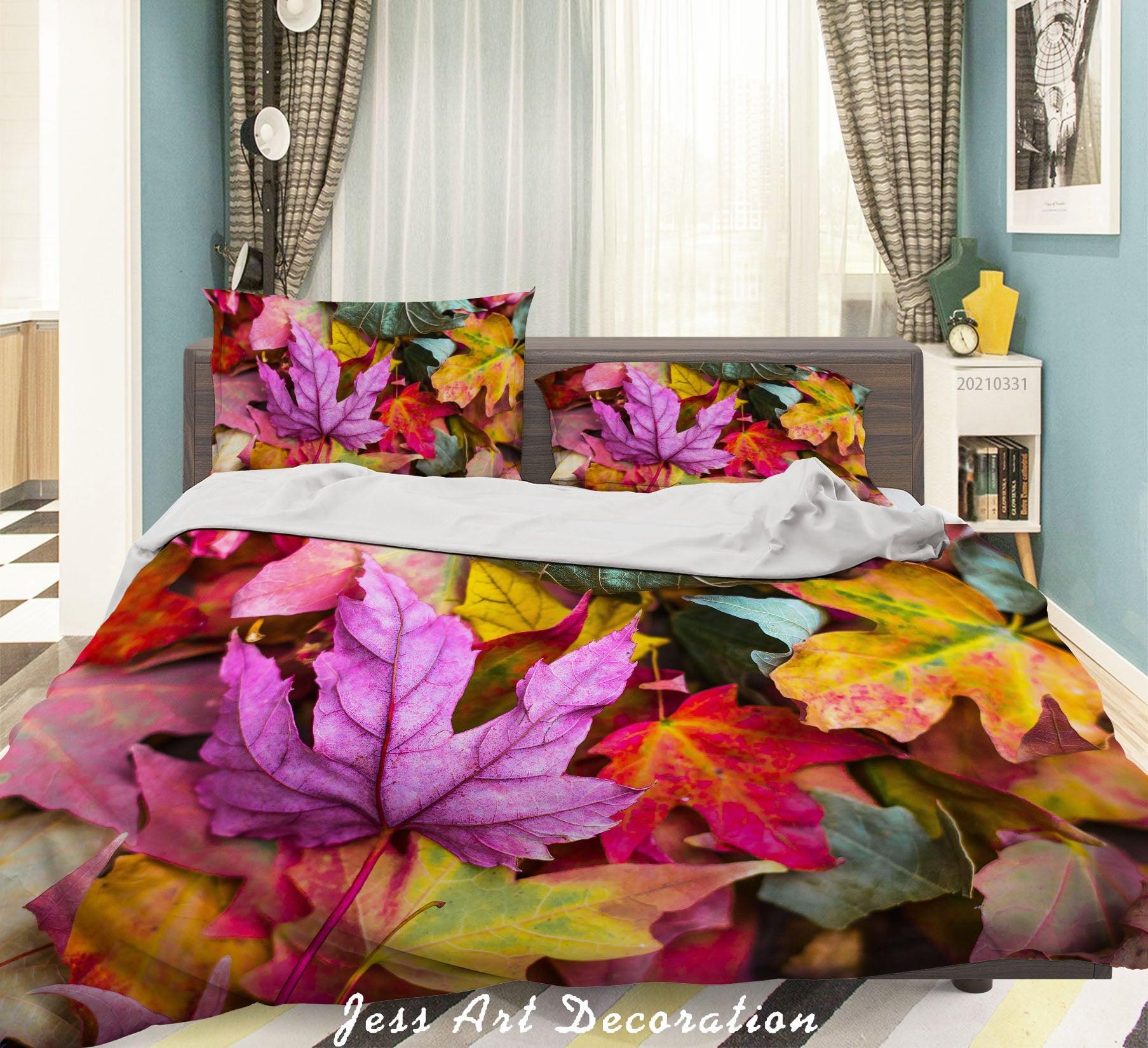 3D Color Autumn Maple Leaf Quilt Cover Set Bedding Set Duvet Cover Pillowcases 222- Jess Art Decoration