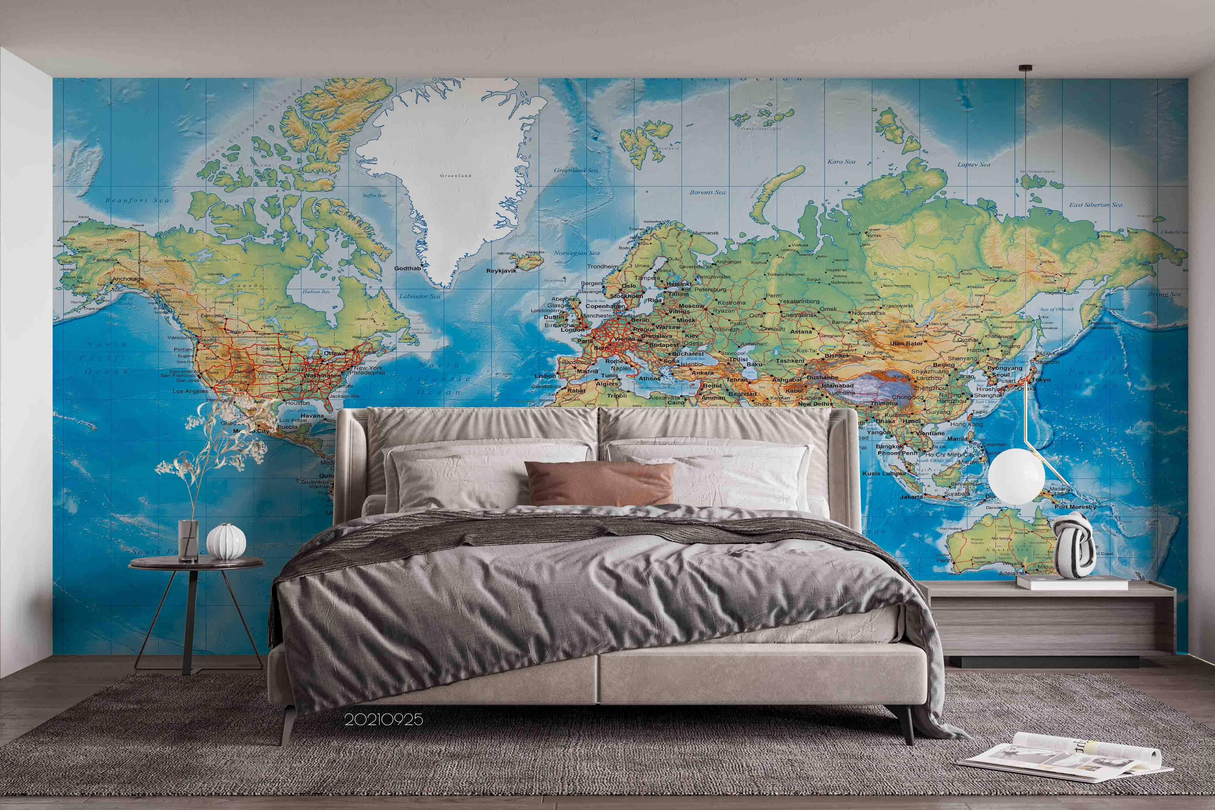 3D Blue World Map Wall Mural Wallpaper LQH 240- Jess Art Decoration