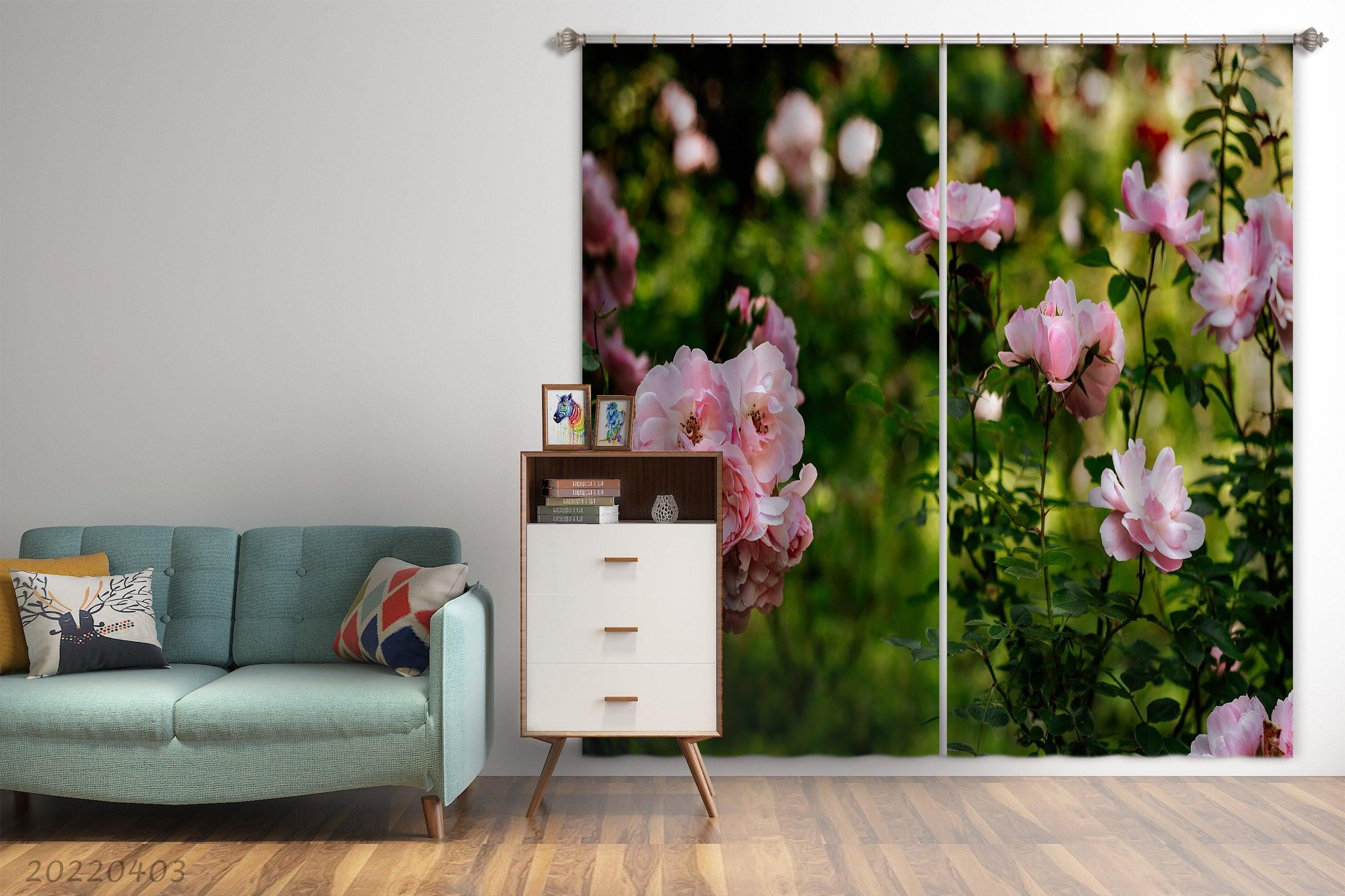3D Field Pink Flower Scenery Curtains and Drapes GD 3256- Jess Art Decoration
