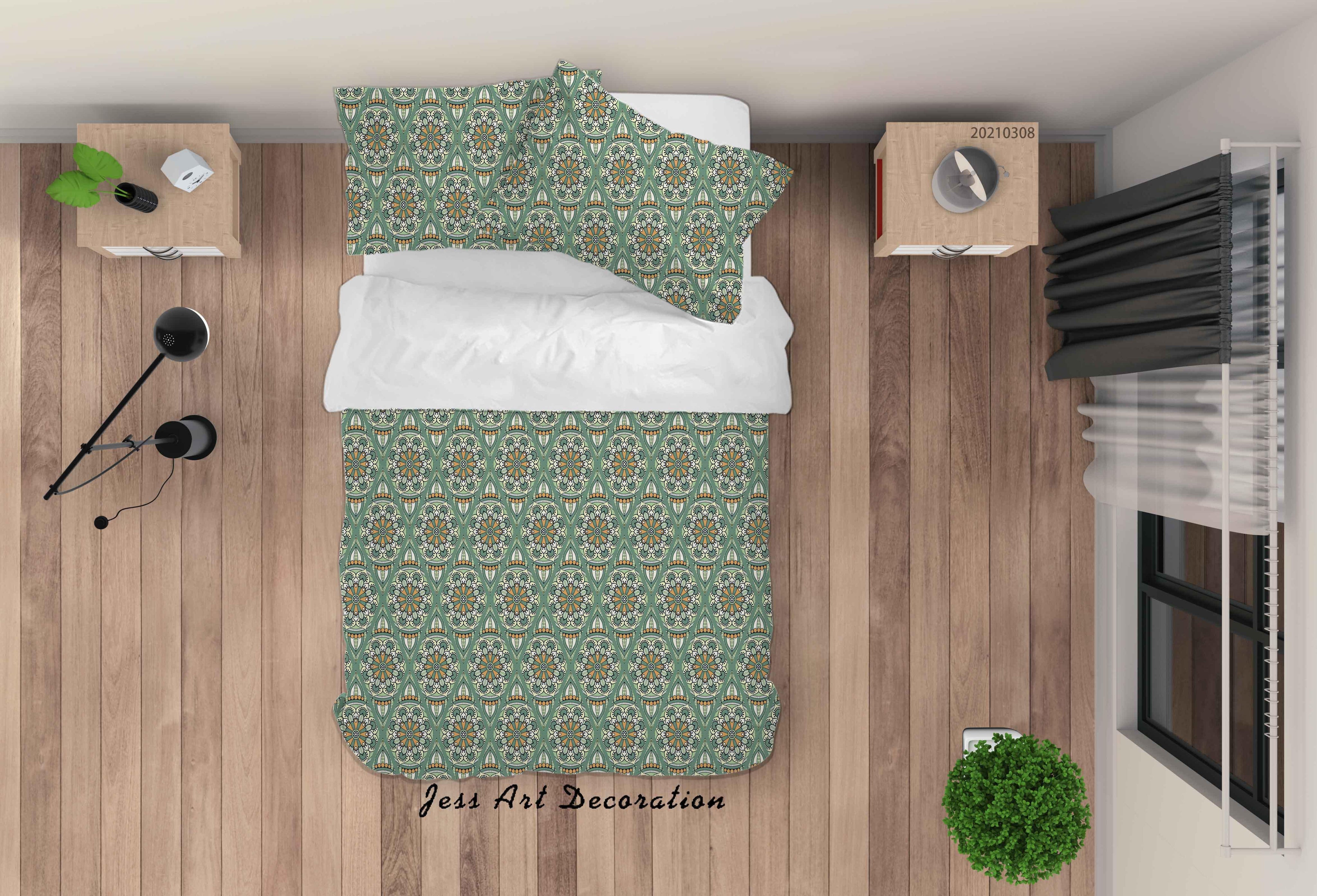 3D Abstract Green Floral Quilt Cover Set Bedding Set Duvet Cover Pillowcases 306- Jess Art Decoration