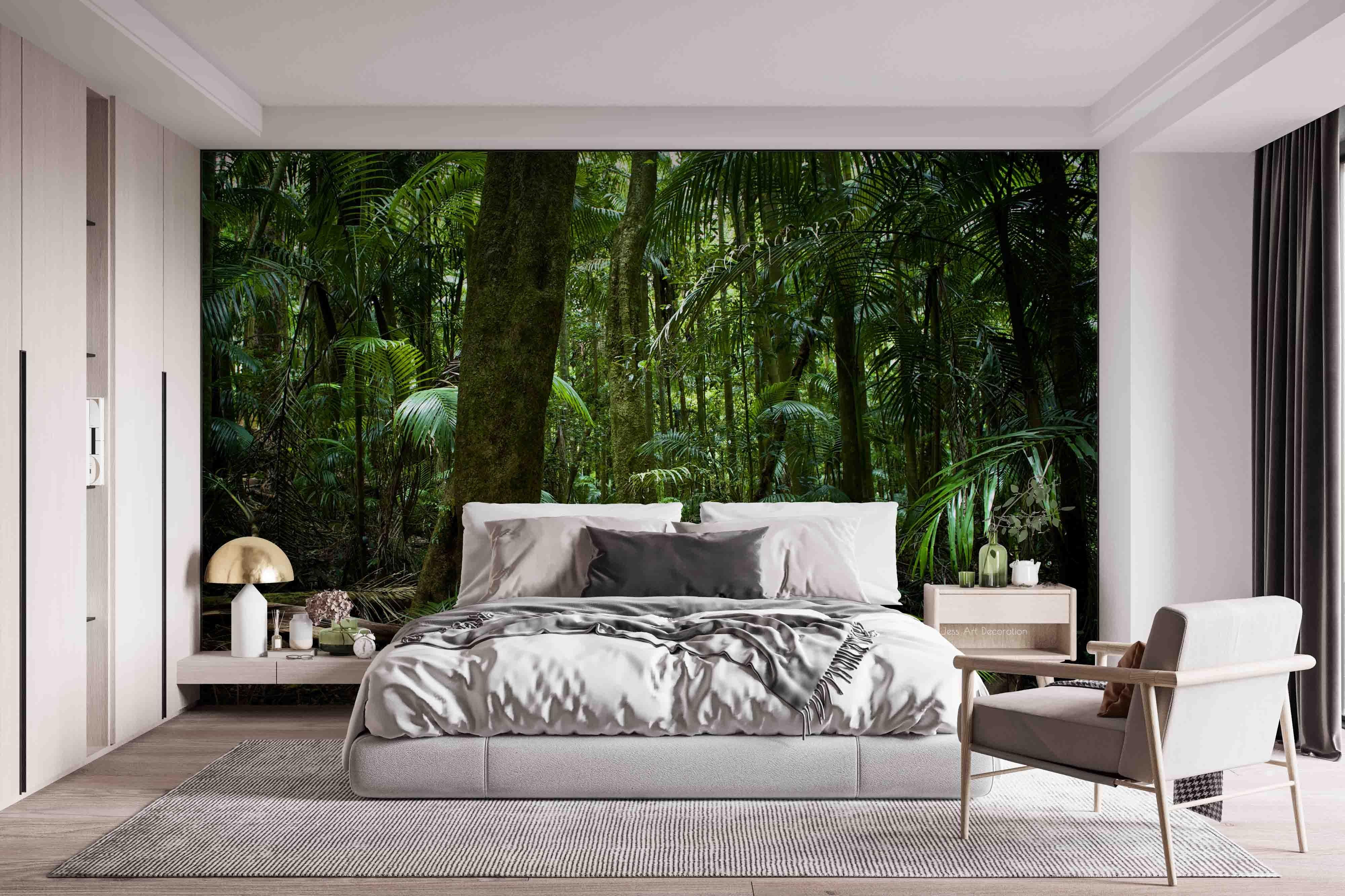 3D Tropical Forest Green Leaf Trunk Wall Mural Wallpaper GD 2680- Jess Art Decoration