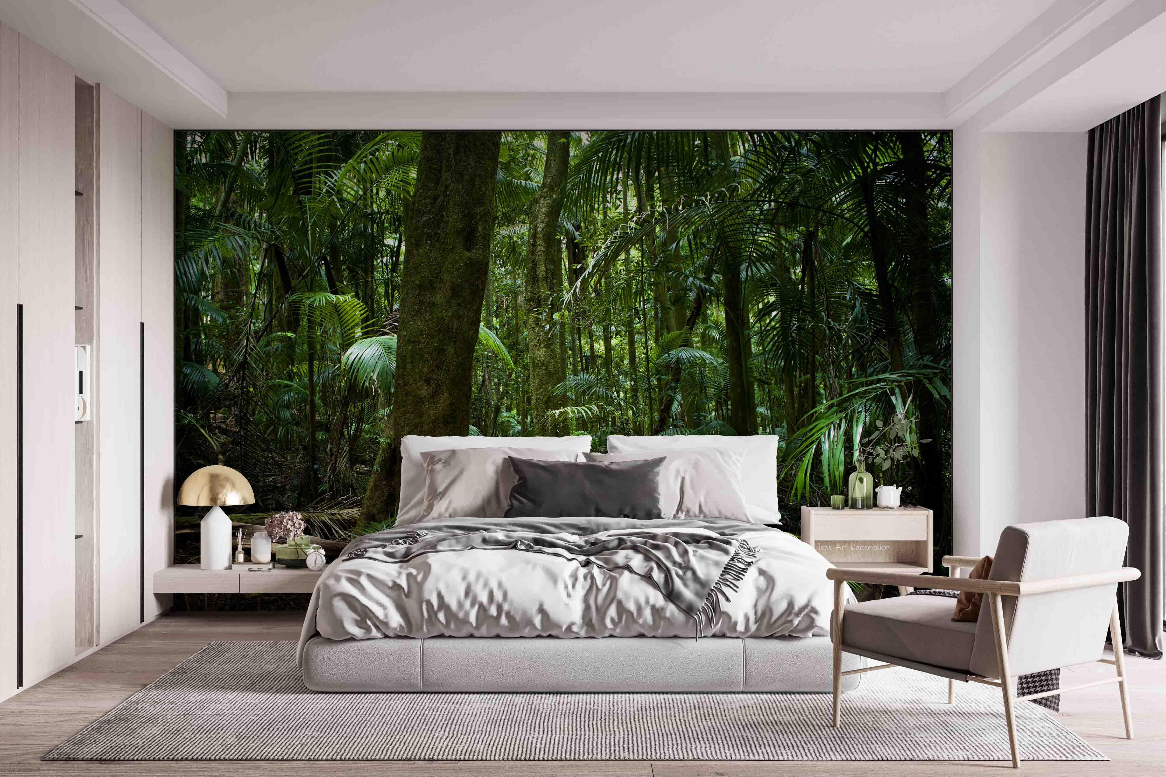 3D Tropical Forest Green Leaf Trunk Wall Mural Wallpaper GD 2680- Jess Art Decoration