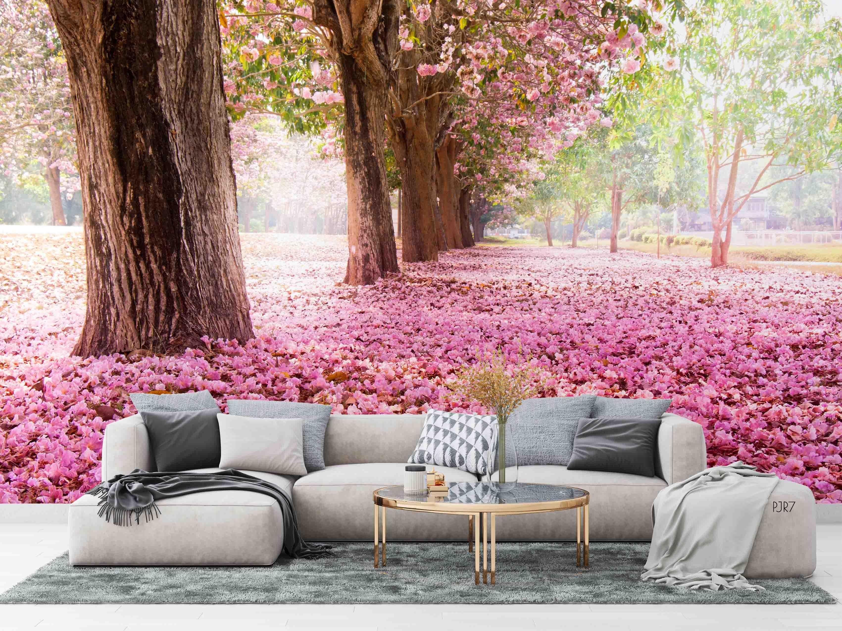 3D Pink Blossom Tree spring blossom landscape wall mural wallpaper for living room - view 3