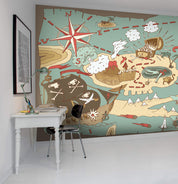 3D Shark Octopus Wall Ship Mural Wallpaper 05- Jess Art Decoration