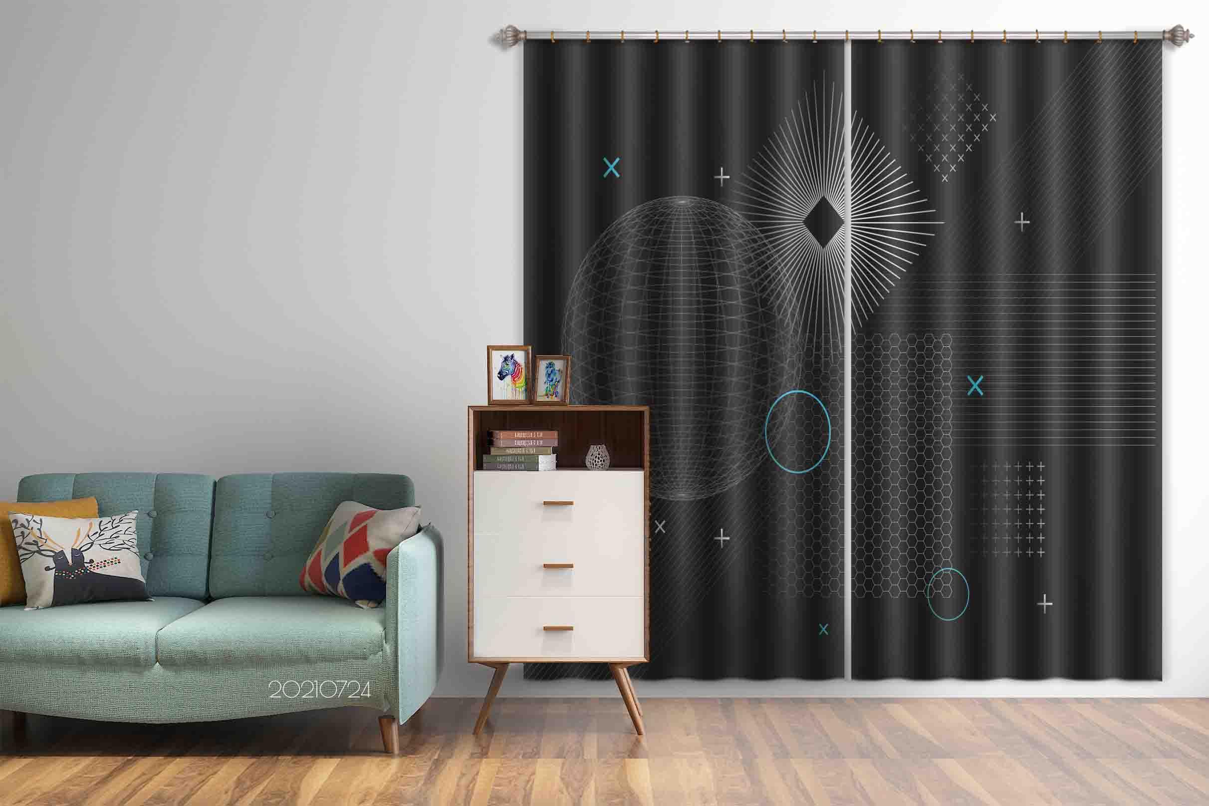 3D Abstract Black Geometry Curtains and Drapes LQH 51- Jess Art Decoration
