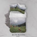 3D Cows Grass Cabins Mountains Quilt Cover Set Bedding Set Duvet Cover Pillowcases WJ 1919- Jess Art Decoration