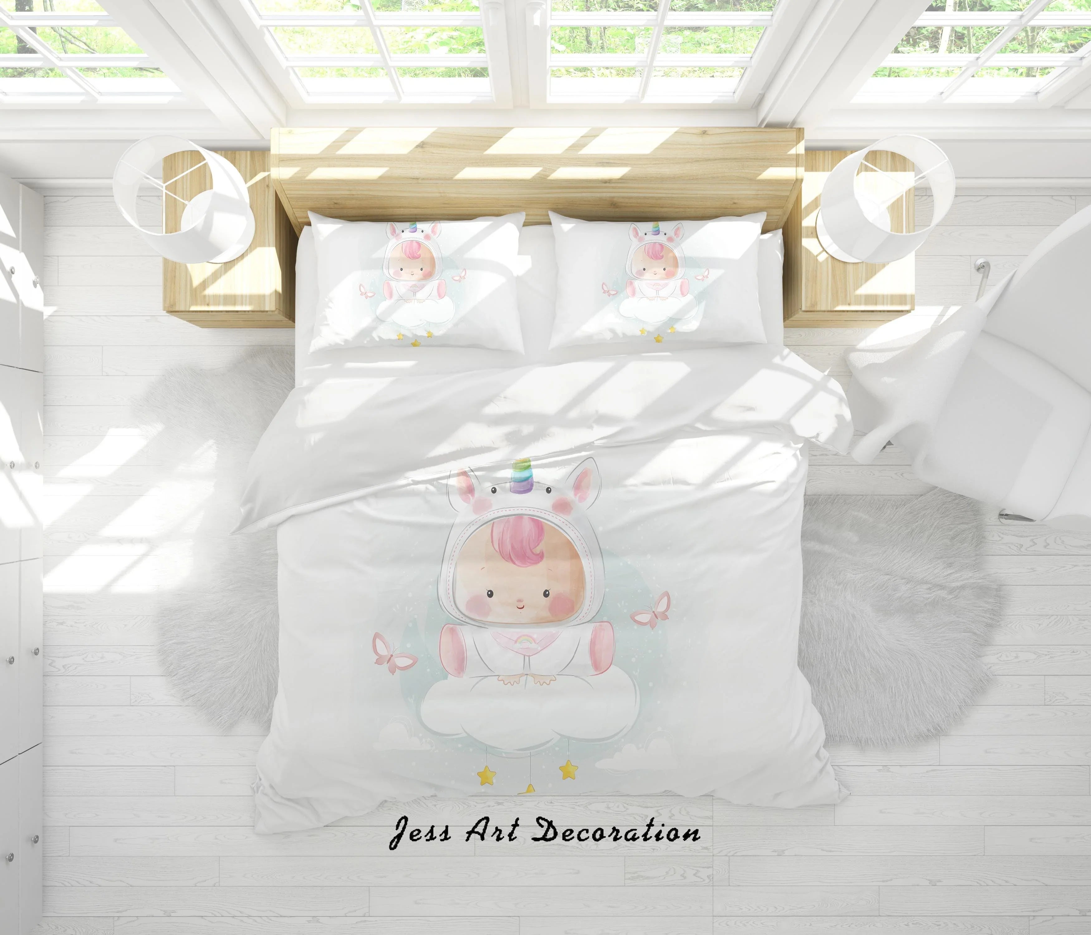 3D White Unicorn Quilt Cover Set Bedding Set Duvet Cover Pillowcases SF141- Jess Art Decoration