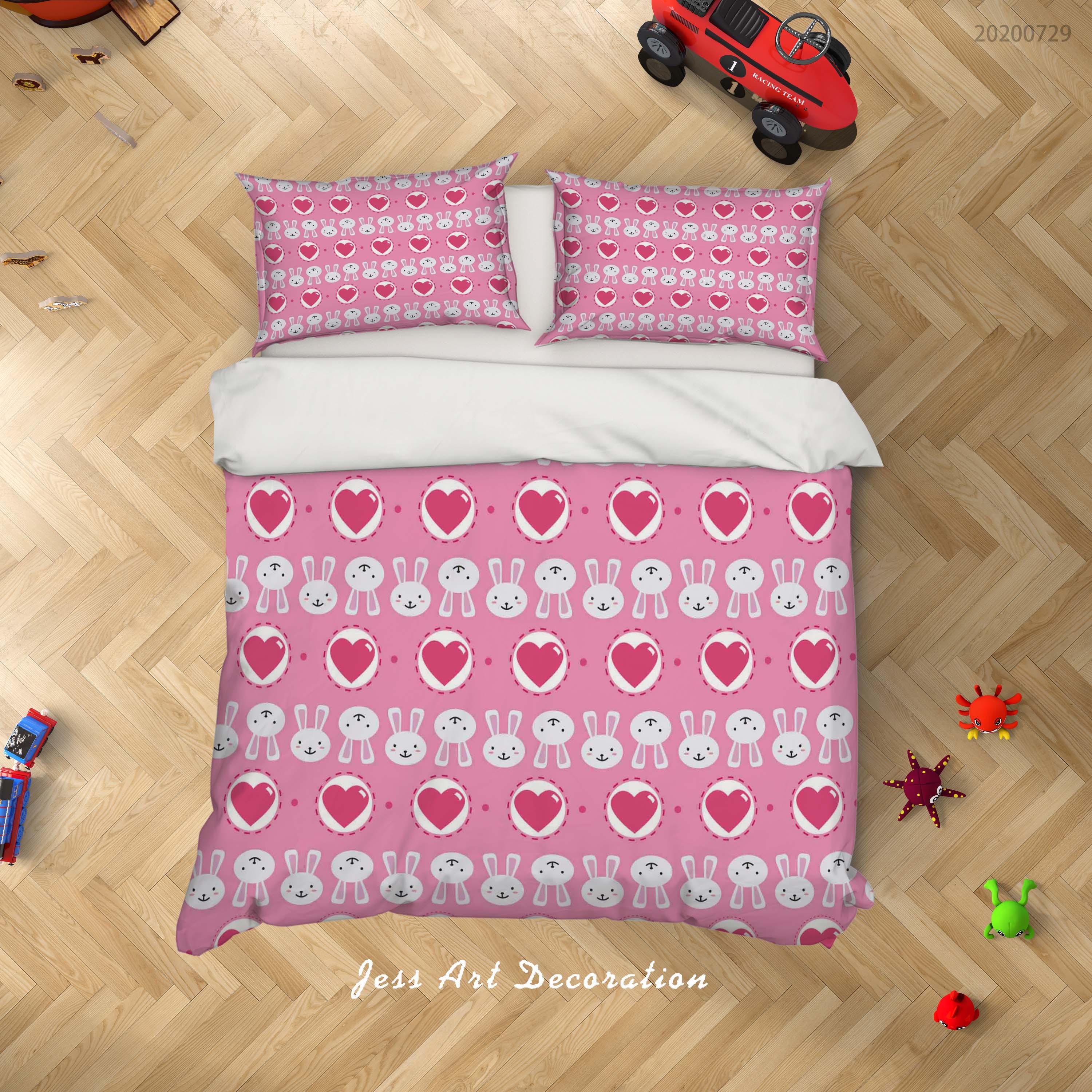3D Pink Heart Bunny Quilt Cover Set Bedding Set Duvet Cover Pillowcases LXL 105- Jess Art Decoration