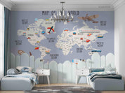 3D Cartoon World Map Kids Wall Mural Wallpaper LQH 560- Jess Art Decoration