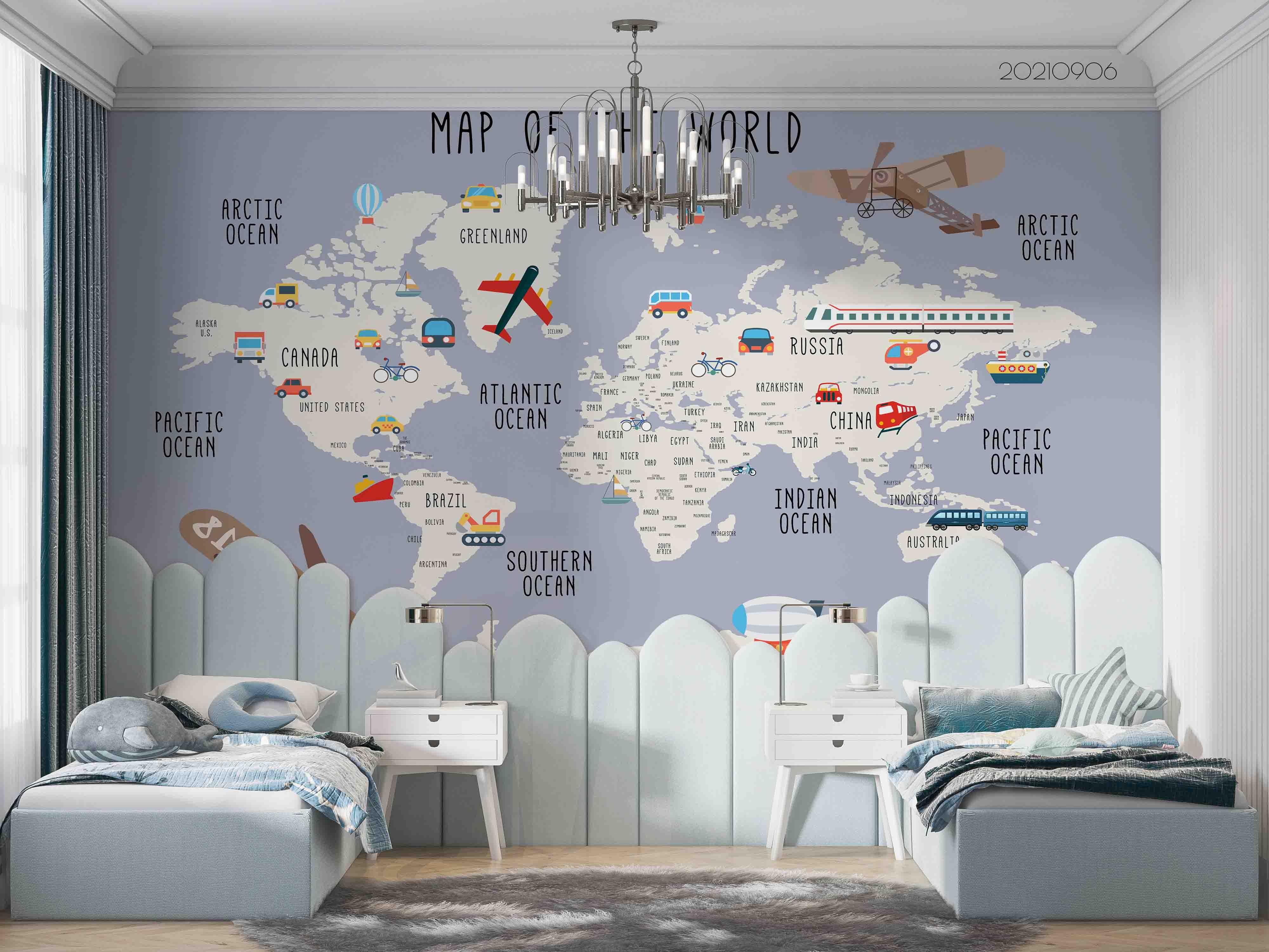 3D Cartoon World Map Kids Wall Mural Wallpaper LQH 560- Jess Art Decoration