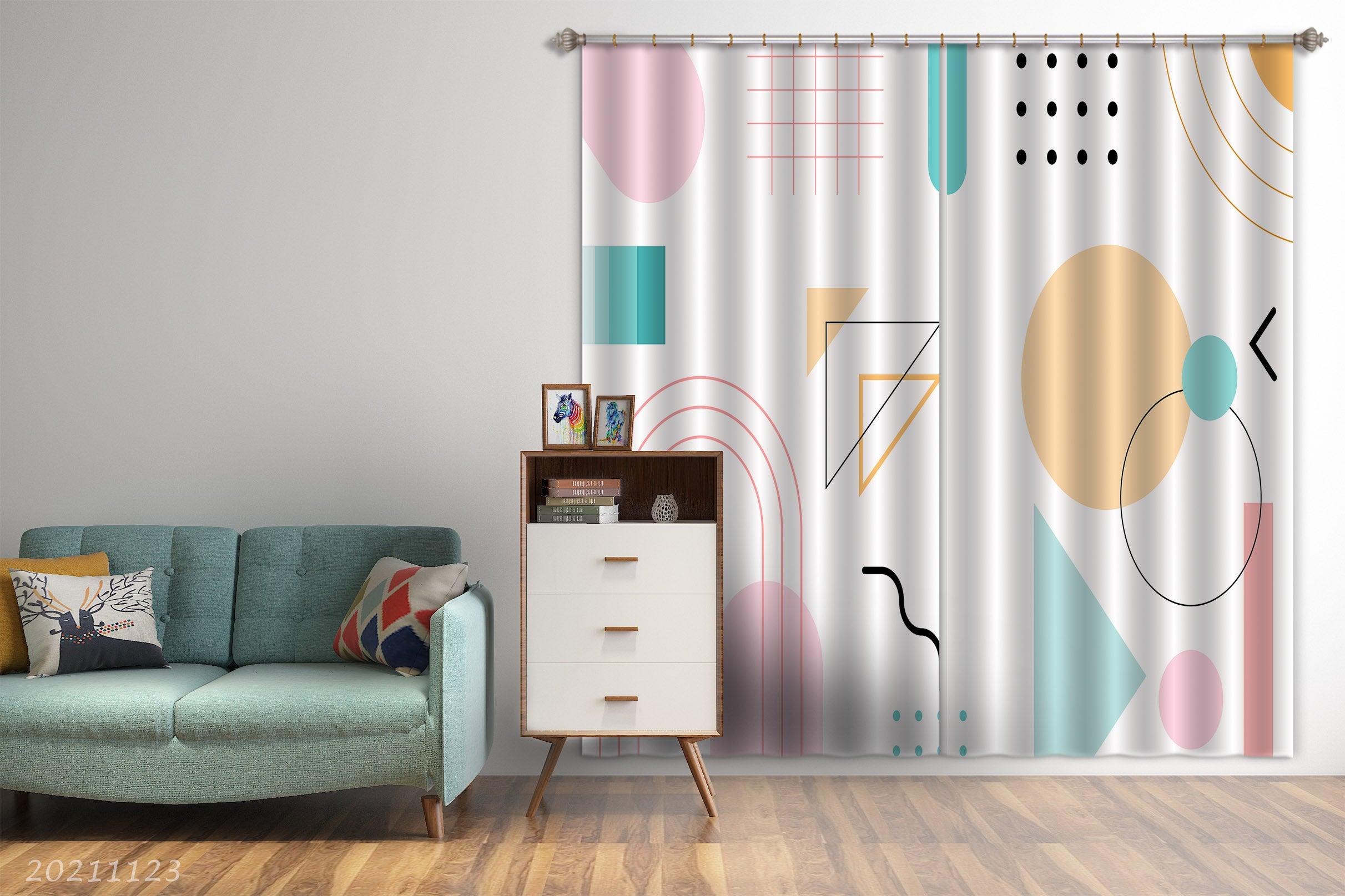 3D Abstract Color Geometry Curtains and Drapes LQH 19- Jess Art Decoration