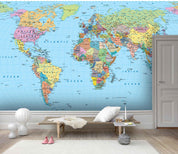 3D Blue World Map Wall Mural Wallpaper LQH 97- Jess Art Decoration